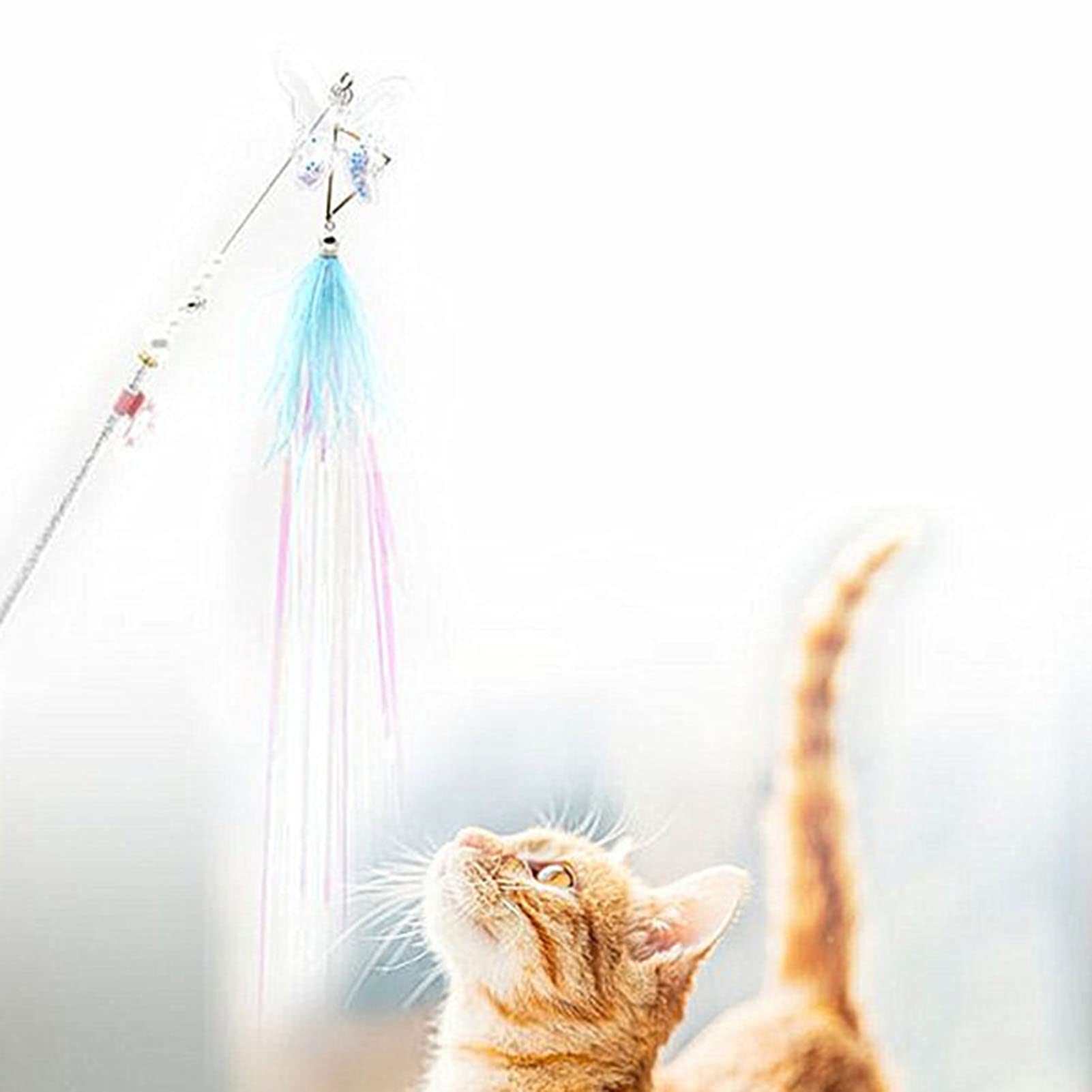 Interactive Cat Teaser Wand with Fairy Butterfly & Rainbow Tassels - Bell & Pearl Bead Kitten Feather Toy for Playful Cats | Perfect for Indoor Play, Exercise, and Bonding with Your Feline Friend