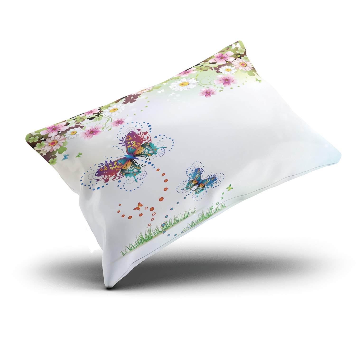 Spring Floral Butterfly Printed Lumbar Pillow Cover - 12x20 Inches Sofa Throw Pillowcase for Bedroom Decor, Cushion Cover with One-Side Design (Set of 1) - Perfect for Living Room, Bedroom & Home Decor Accent
