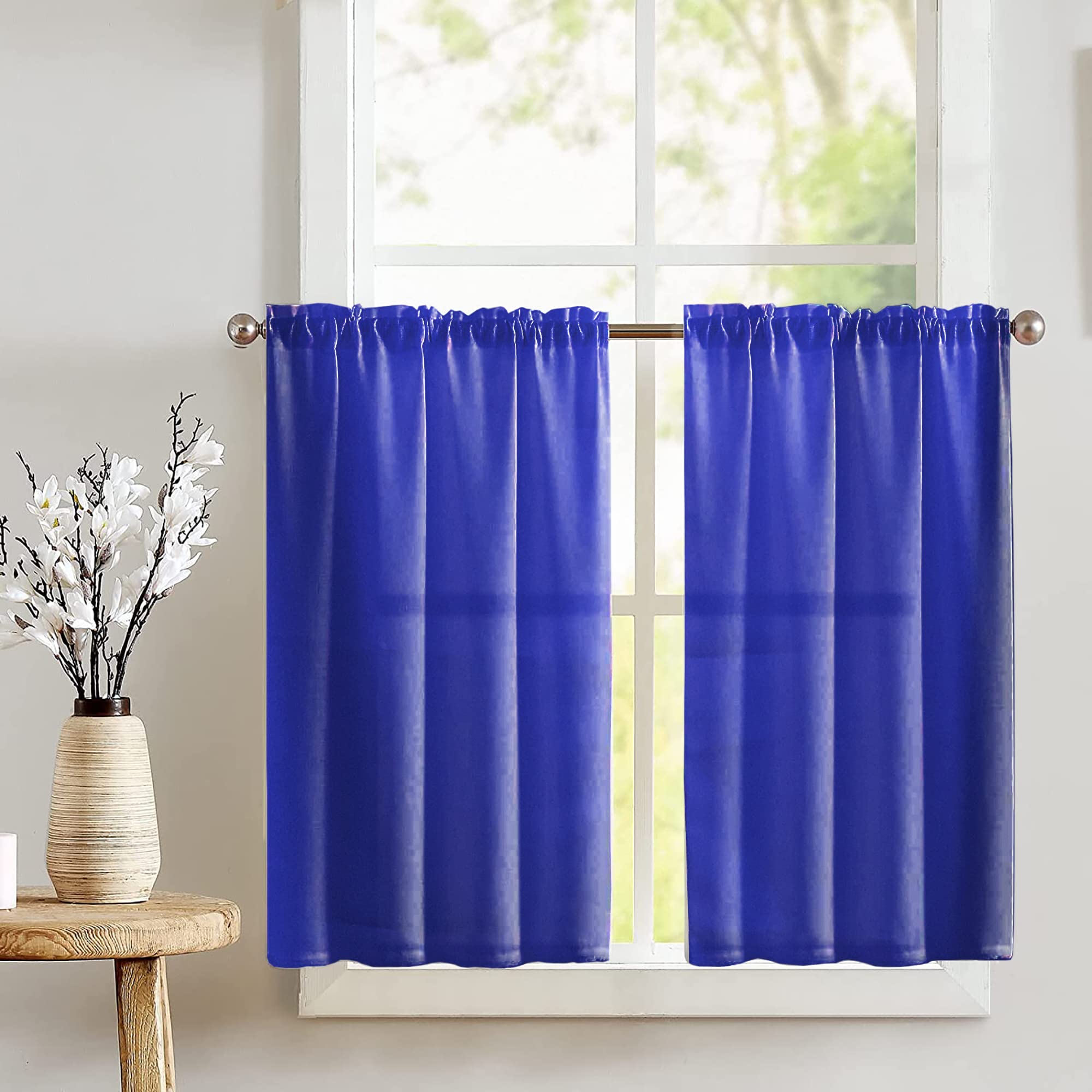 Royal Blue Solid Poplin Tier Window Valance 2-Piece Set - Elegant Home Décor for Bedroom, Nursery & Kitchen Windows | Perfect for Farmhouse & Cottage Style Decorating