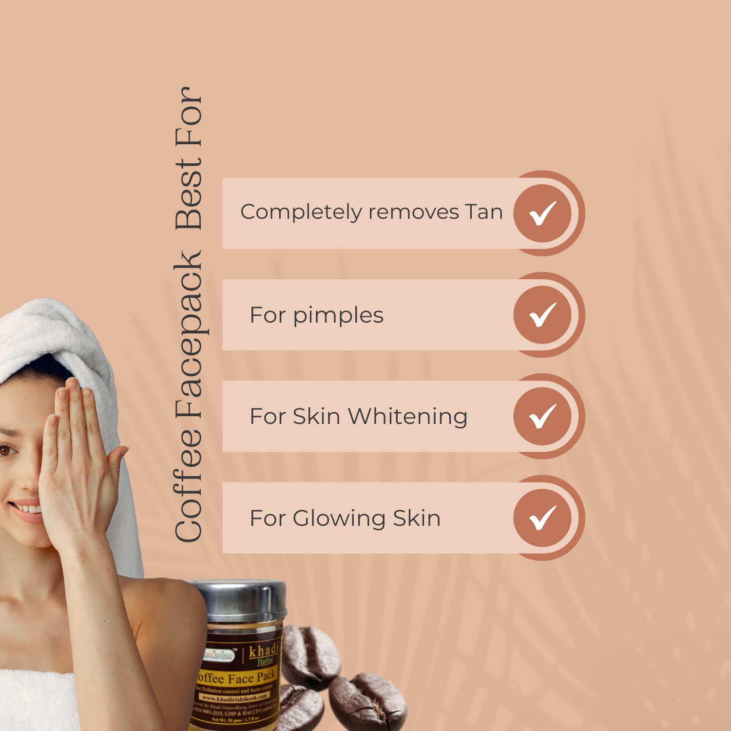 Khadi Rishikesh Herbal Coffee Tan Removal Face Mask - Brightens Skin, Cleanses Pores & Controls Oil - Natural Glow for Women & Men - Perfect for Summer Skincare & Daily Use - Includes Free Rumal