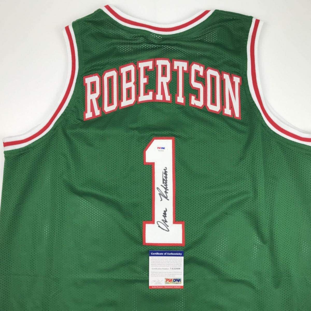 Authentic Autographed Oscar Robertson Milwaukee Bucks Green Basketball Jersey with PSA/DNA COA - Perfect for NBA Memorabilia Collectors and Sports Fans Display