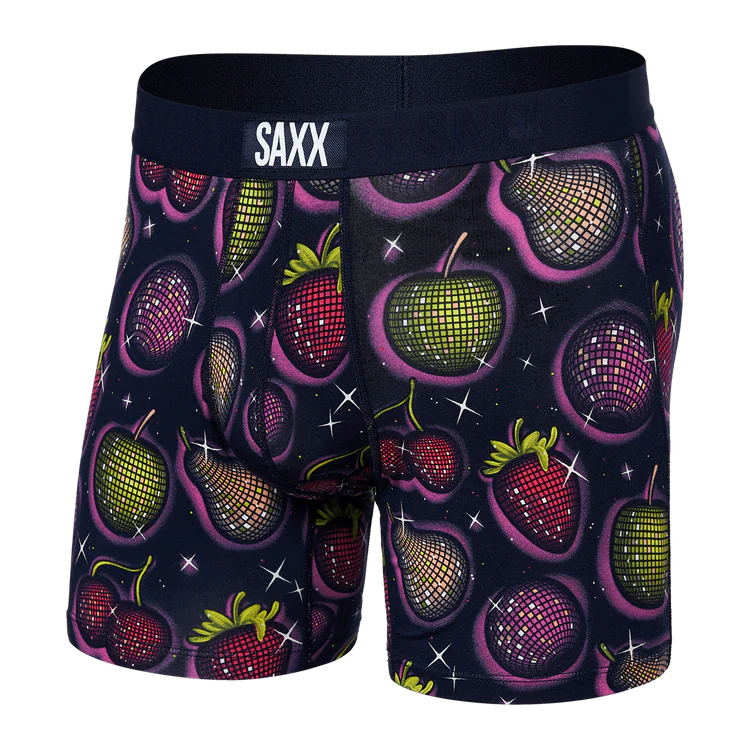 SAXX Vibe Super Soft Disco Fruit Boxer Briefs for Men - Ultra Comfortable Underwear in Maritime Blue | Perfect for Everyday Wear, Gym & Lounge
