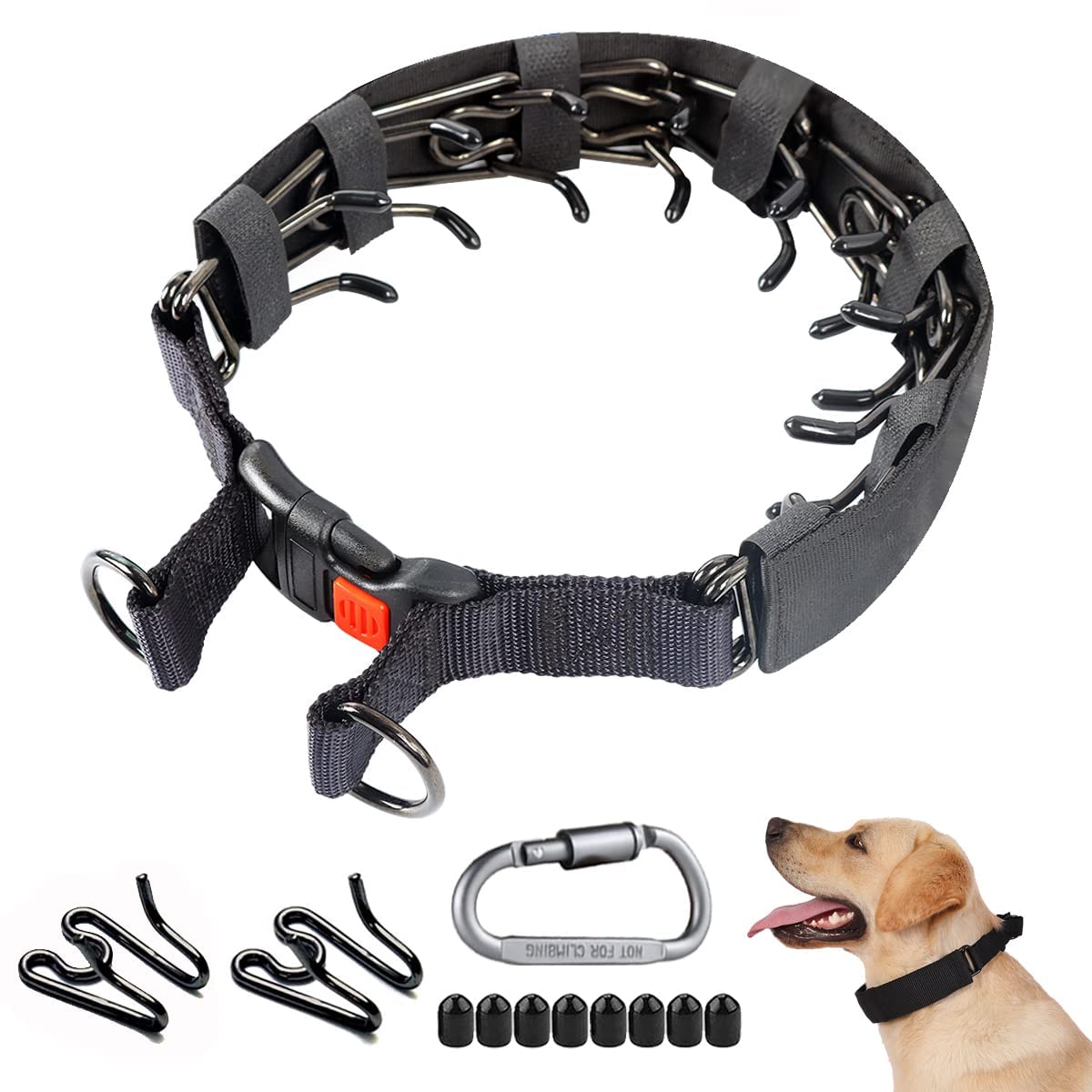 No Pull Dog Prong Collar for Small Medium Large Dogs - Adjustable Pinch Collar with Quick Release Buckle, Safety Clip & Rubber Tips - Training Collar for Walking, Obedience & Behavior Correction (Medium)