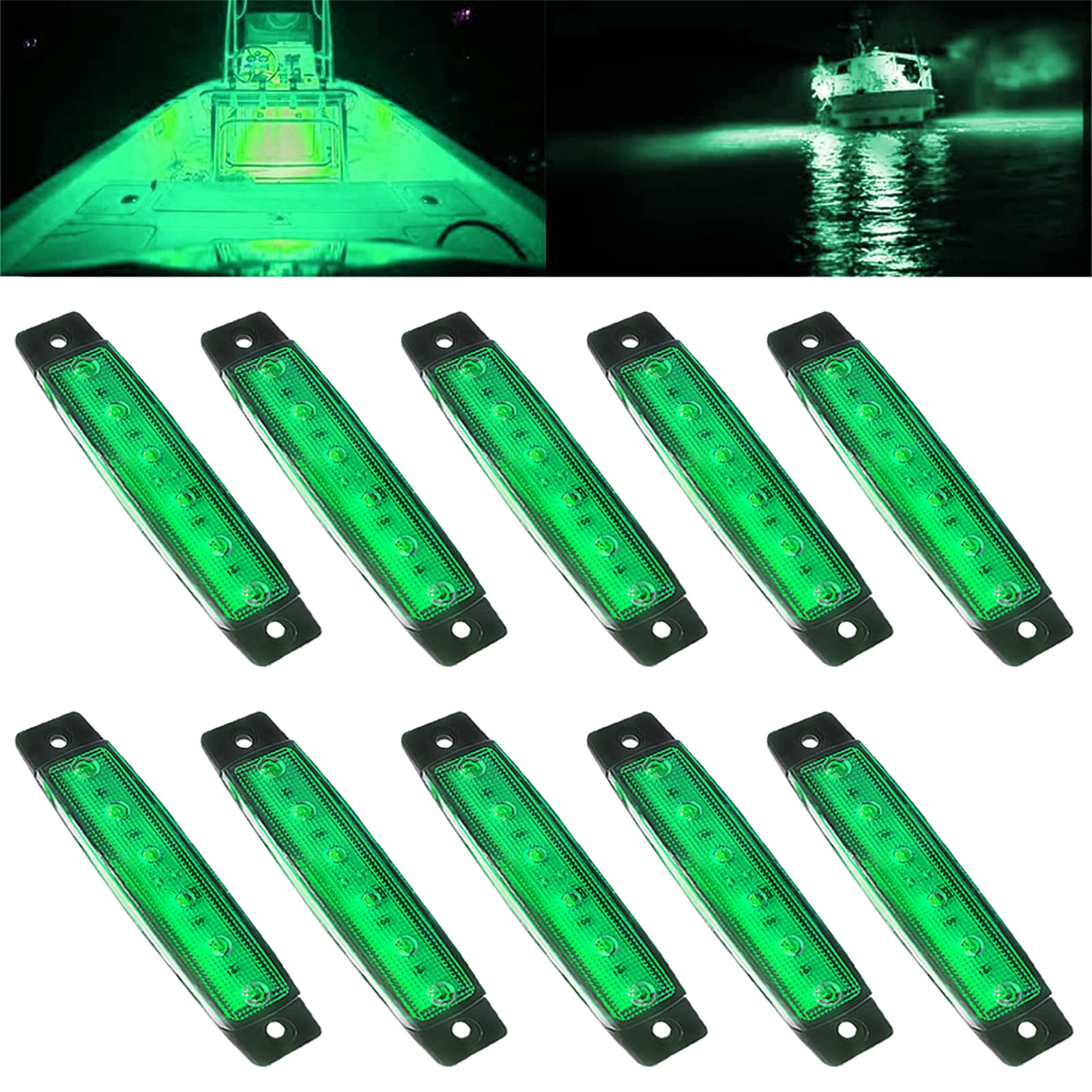 10PCS Green 12V Marine Boat Lights - Waterproof Cockpit Navigation & Deck Courtesy Lighting for Yacht, Fishing Boat, Sailboat, Kayak, Pontoon - Perfect for Night Cruising & Water Safety