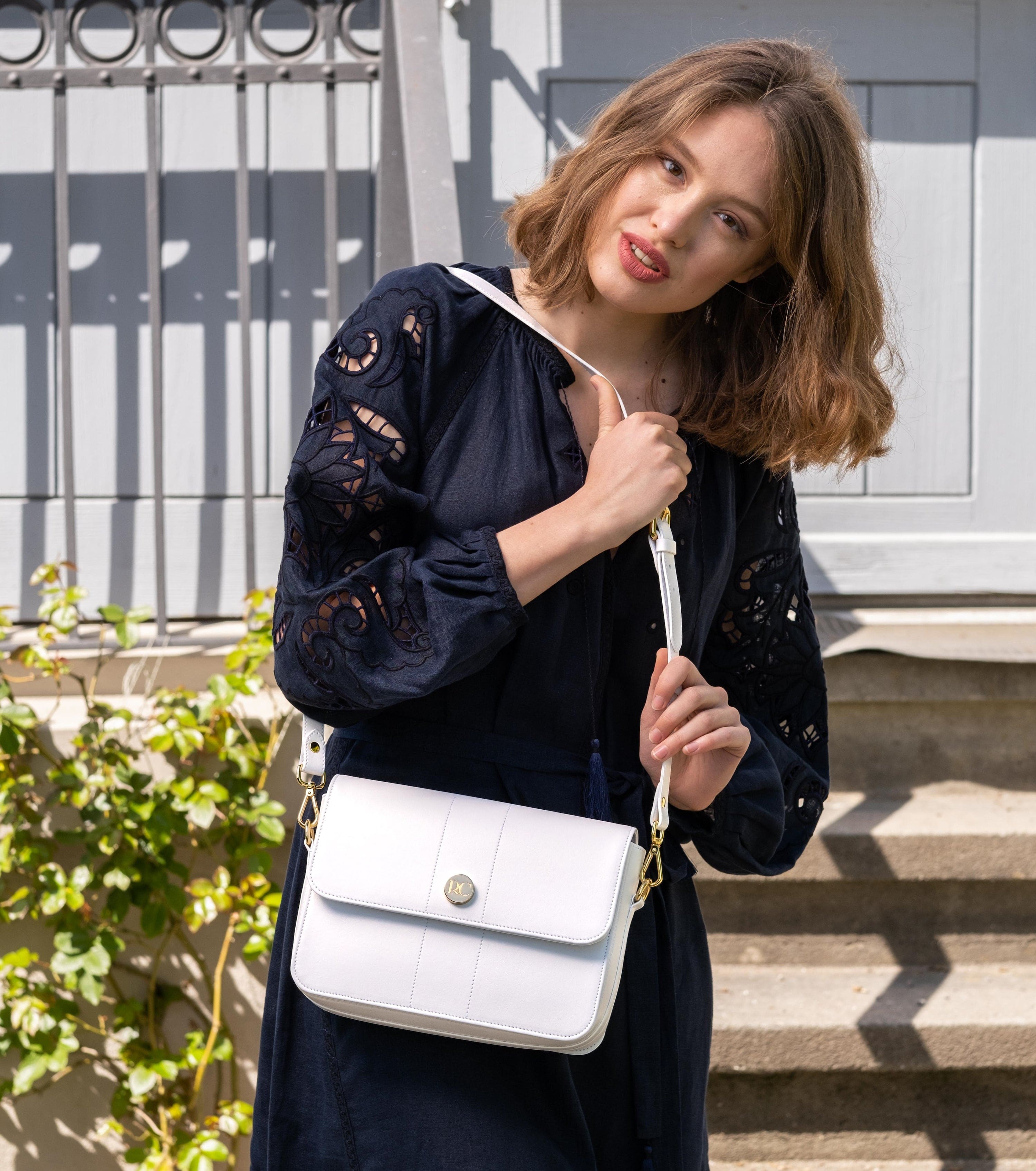 Vegan Leather Shoulder Bag for Women - Apple Midi Nomad Crossbody Purse in White | Perfect for Work, Travel & Everyday Use