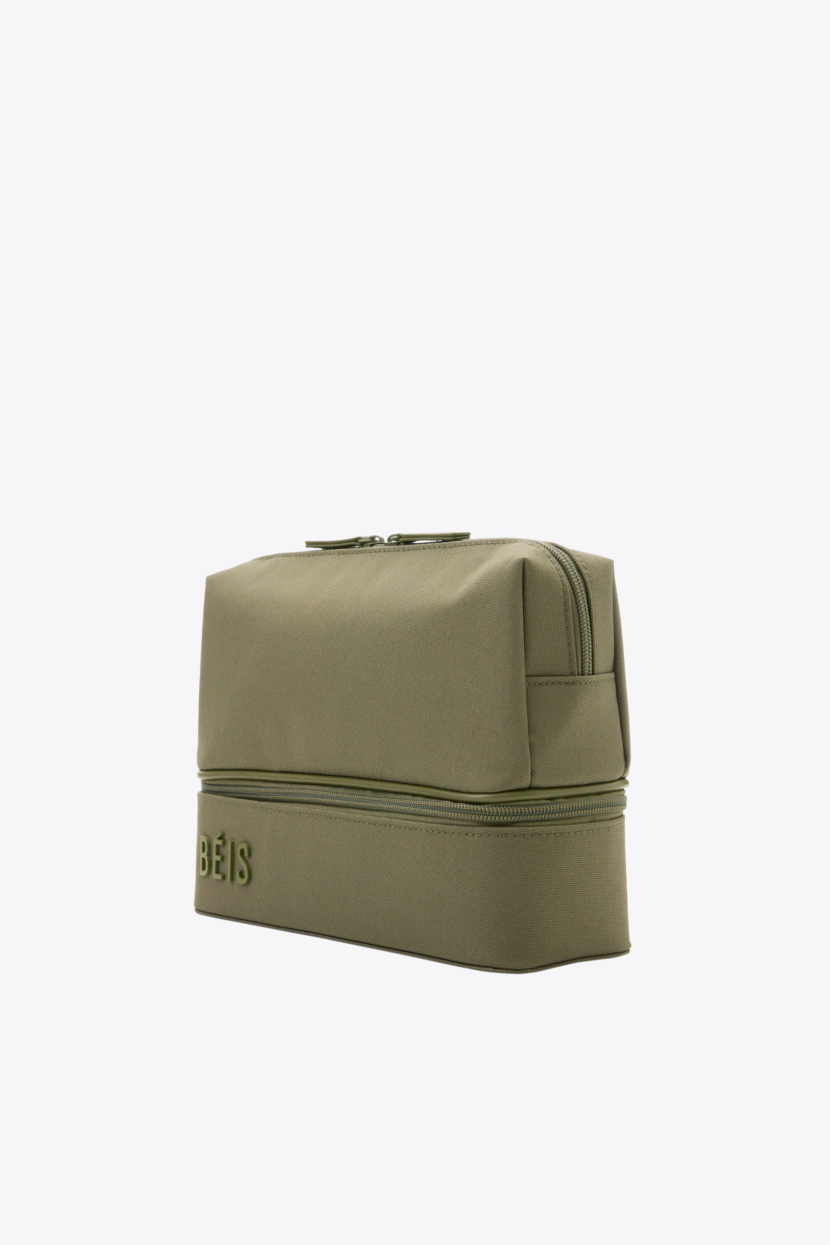 Olive Green Cosmetic Organizer - Travel Makeup Storage Case with Adjustable Compartments for Brushes, Lipsticks & Skincare - Perfect for Vanity, Bathroom & On-the-Go Use
