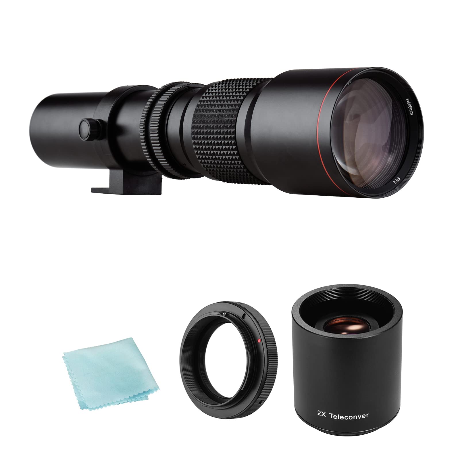 Andoer 500mm F/8.0-32 Manual Telephoto Zoom Lens with 2X Teleconverter & T2-EOS Adapter for Canon EOS Rebel T7/T6/T5/80D/70D - Perfect for Wildlife, Sports & Long-Distance Photography