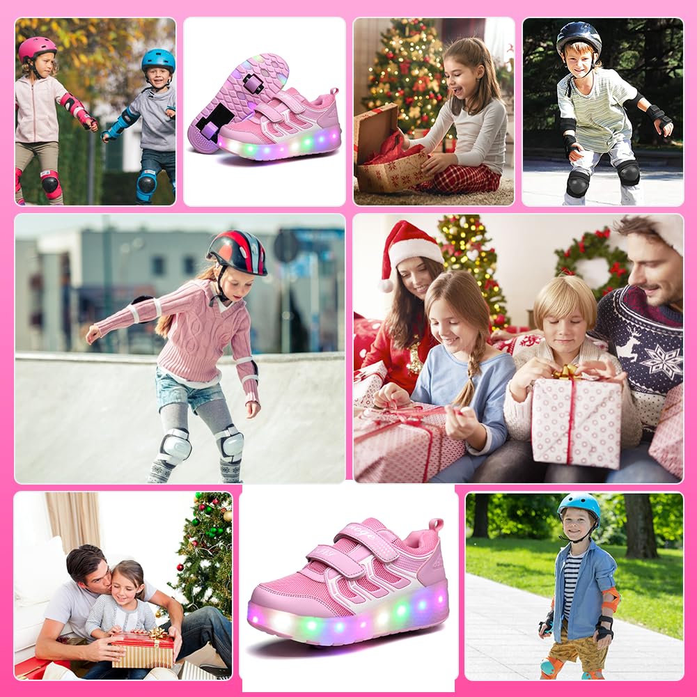 Upgraded Kids Roller Shoes with Double Retractable Wheels - Light Up Rechargeable Sneakers for Boys & Girls - Perfect for Skateboarding, Birthday Gifts & Outdoor Play
