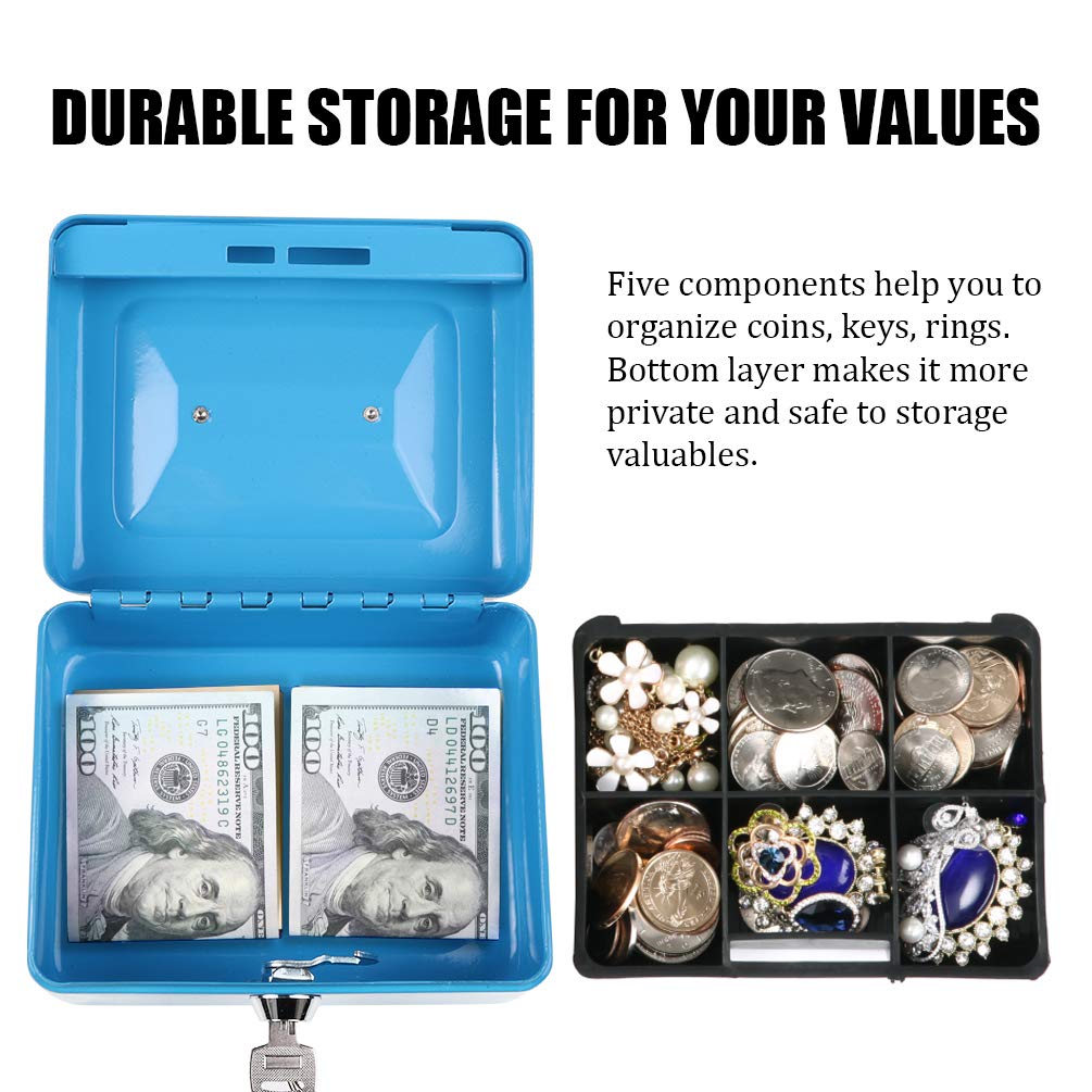 Secure Cash Box with Money Tray & Key Lock - 6