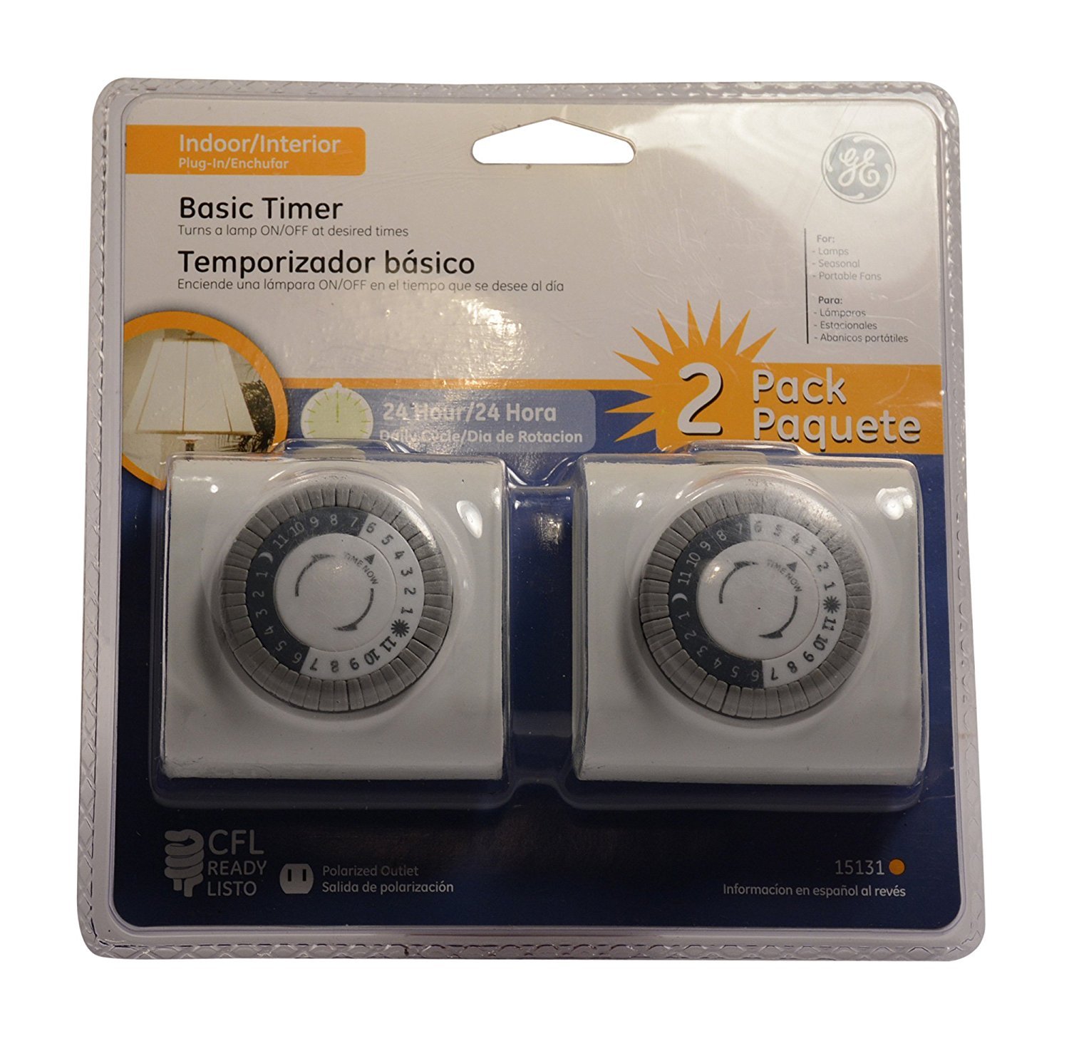 GE 24-Hour Plug-In Basic Timer - Indoor/Outdoor Appliance Timer for Lights, Fans, and Holiday Decorations - Energy Saving & Easy to Use