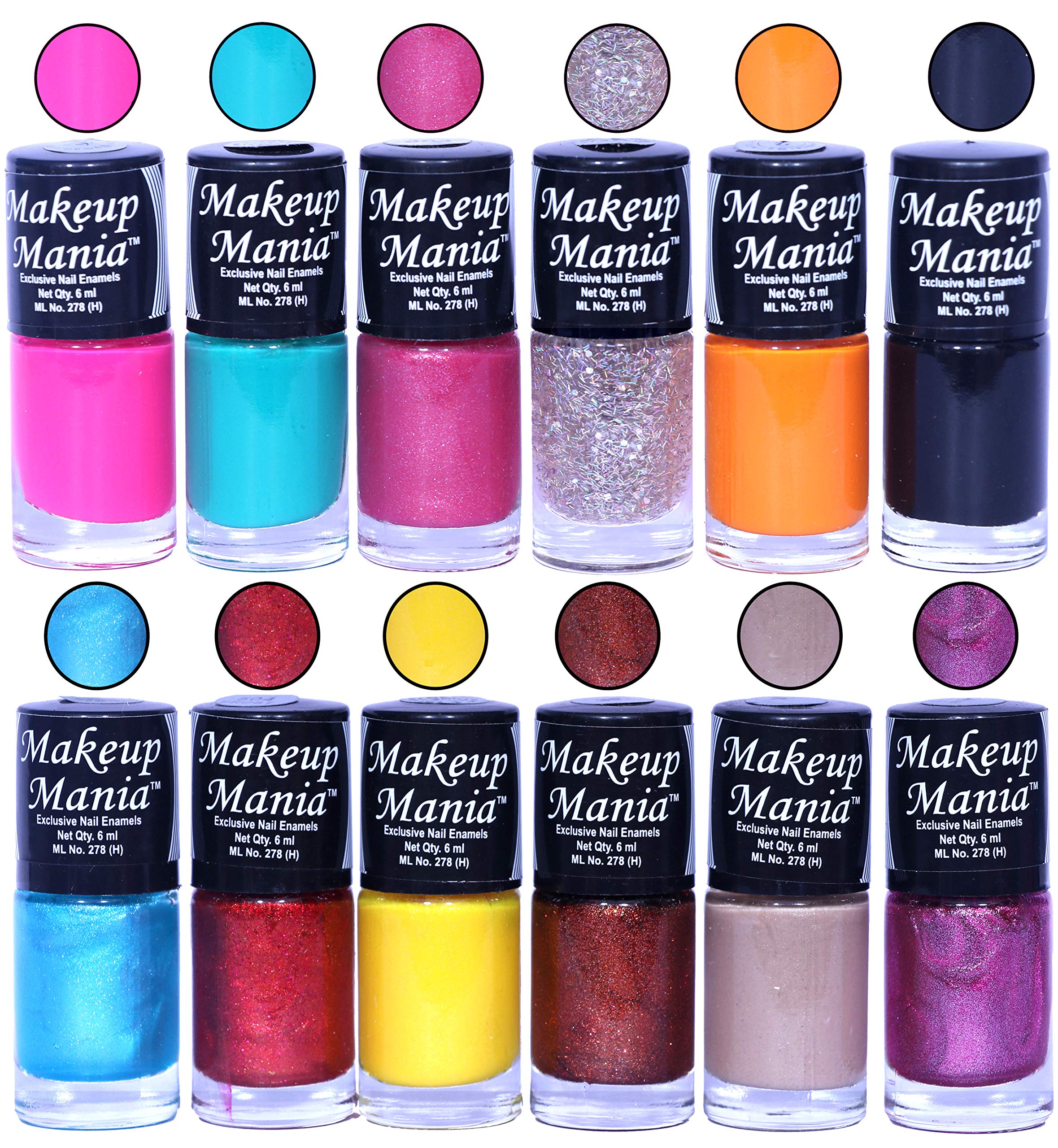 Makeup Mania 12-Piece Nail Polish Set - 6ml Each, Multicolor Combo No.97 - Perfect for Home Manicures, Parties & Gift Giving