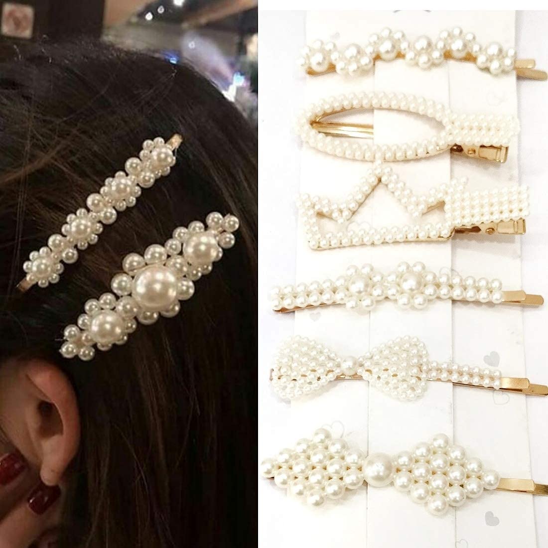 Staila 6 PCS Pearl Hair Clips | Banana Clips for Thick & Fine Hair | Ponytail Holder & French Barrettes with Rhinestones | Women & Girls Hair Accessories | Perfect for Weddings, Parties & Everyday Styling