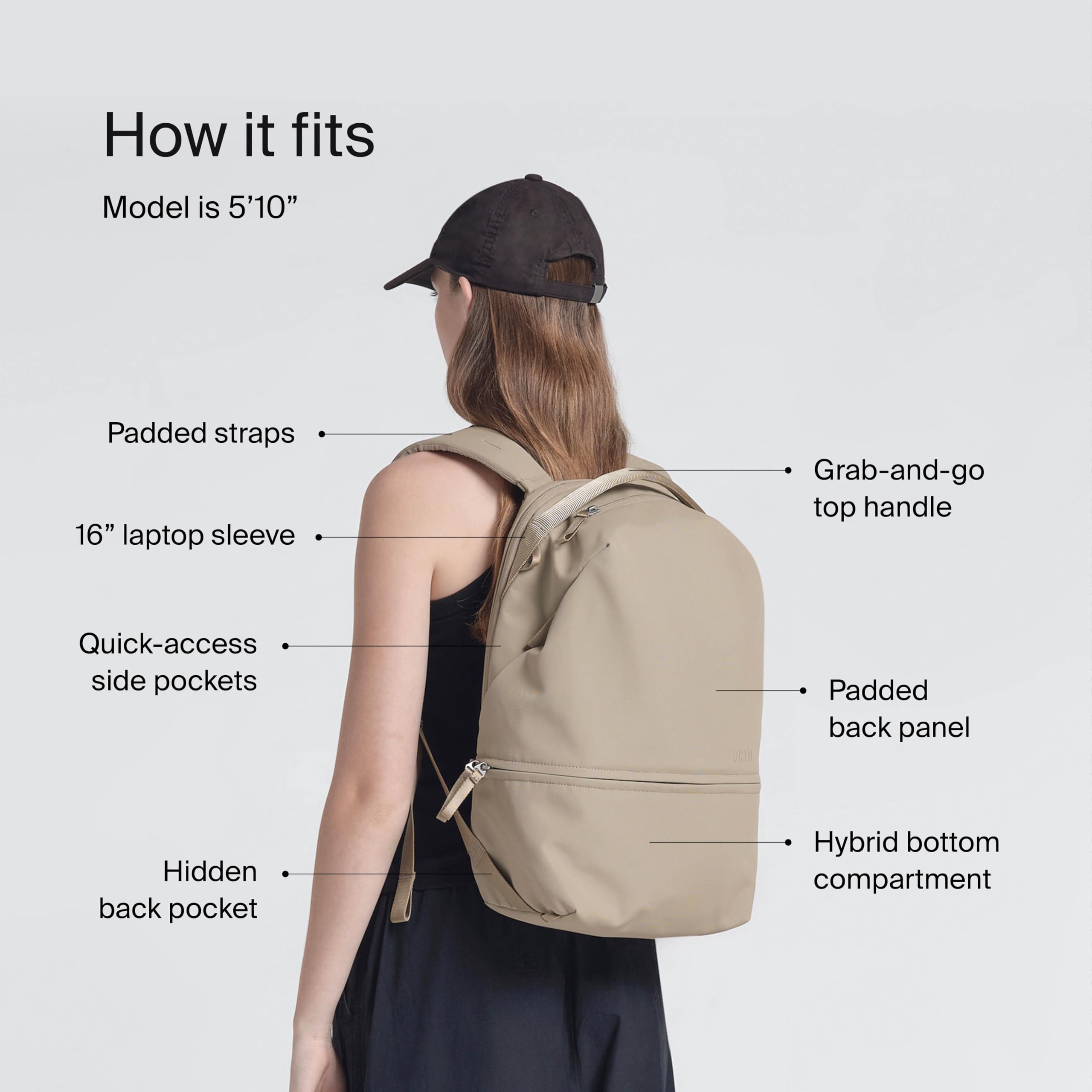 Urth Arkose 20L Weatherproof Recycled Backpack – 15” Laptop Bag for Men & Women, Durable Travel Daypack for Hiking, Commuting & Work (Beige)