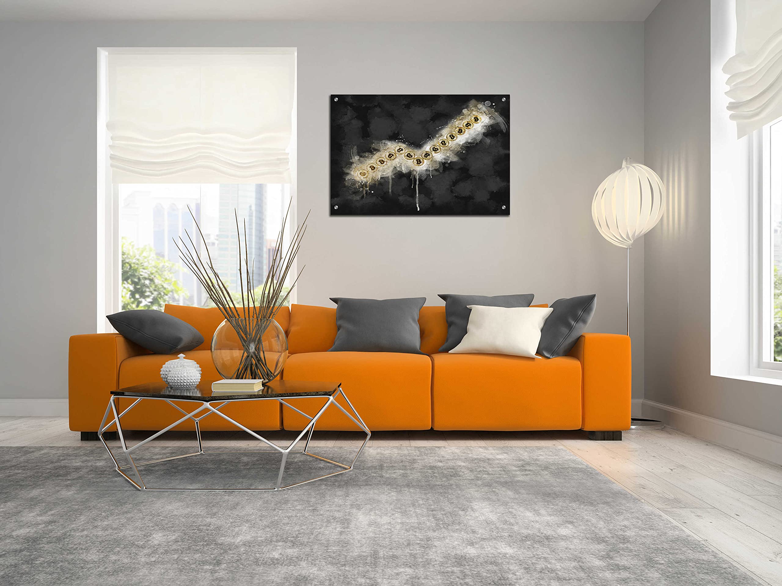 Bitcoin Going Up' by Surma and Guillen - Modern Acrylic Glass Wall Art 36x24 Inches - Crypto Themed Home & Office Decor for Bitcoin Enthusiasts