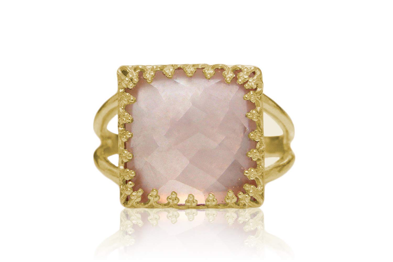 Elegant Rose Quartz Ring in 14K Rose Gold - Handcrafted Double Band Jewelry for Women - Perfect for Wedding, Birthday, Anniversary & Prom Gifts - Comes with Gift Box - Ideal for Romantic Occasions & Everyday Wear