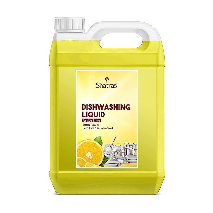 Shatras Antibacterial Dishwashing Liquid Gel - Yellow Lemon & Active Salt Formula, Fast Cleaning, No Residue, Refill Can (5L) | Ideal for Kitchen, Restaurant, and Home Use on All Utensils, Pots, Pans, and Dishes