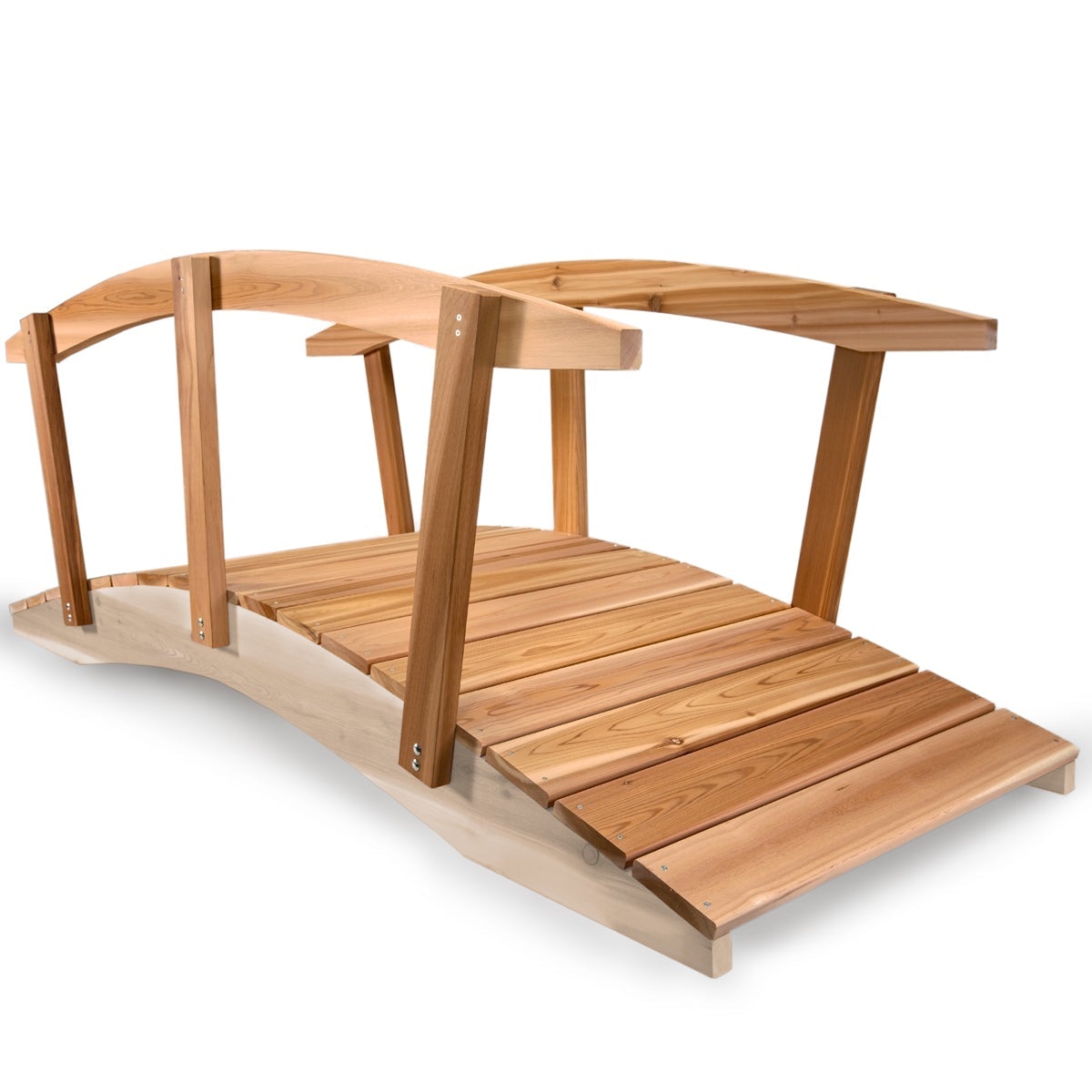 Premium Cedar Garden Bridge with Side Rails - Rustic Wooden Footbridge for Landscaping, Backyard, and Outdoor Decor