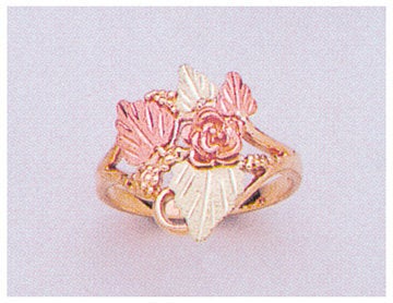 10kt Solid Three-Tone Gold Red Rose Ring with Green & Red Leaves - Size 5-8, Prospector Gold Setting (643-634) - Perfect for Valentine's Day, Anniversary Gifts & Romantic Occasions