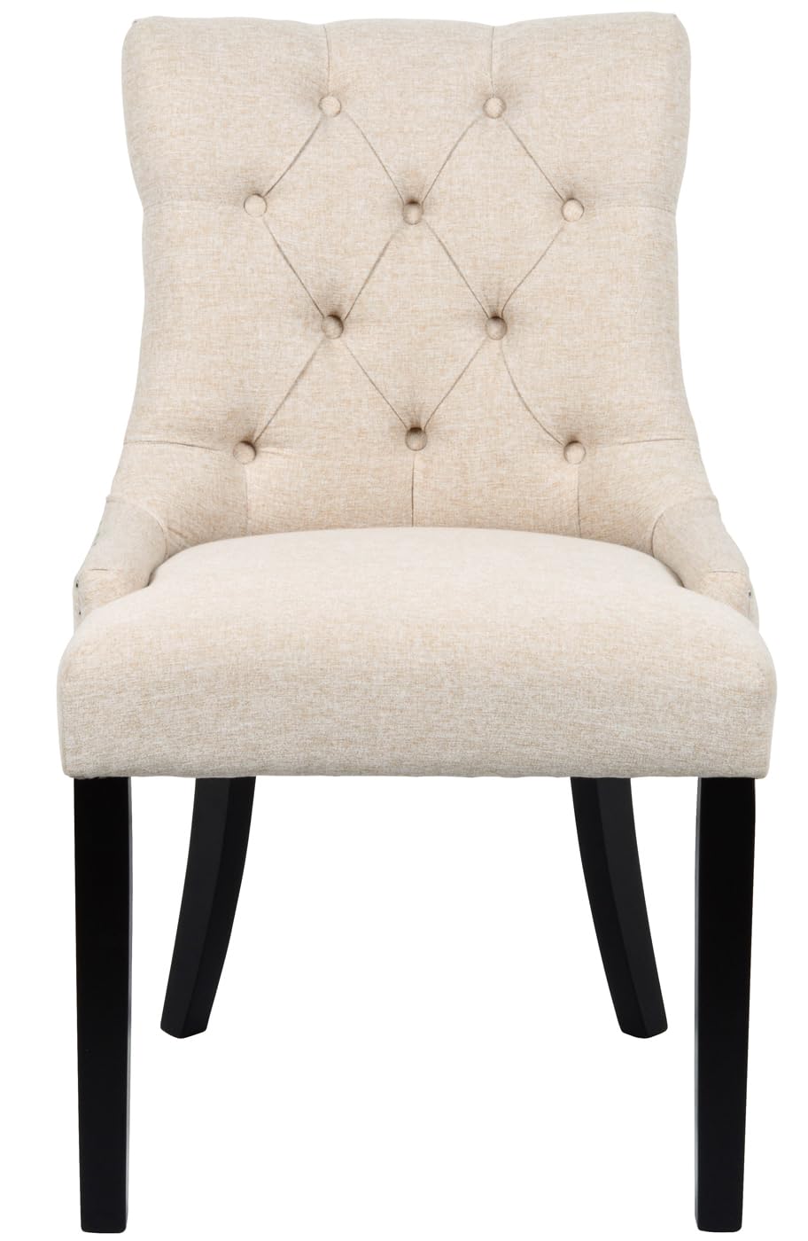 Modern Cream Fabric Tufted Dining Chairs Set of 2 - Upholstered Kitchen Chairs with Black Wood Legs for Dining Room & Living Room Accent | Comfortable Seating for Family Meals & Cozy Gatherings