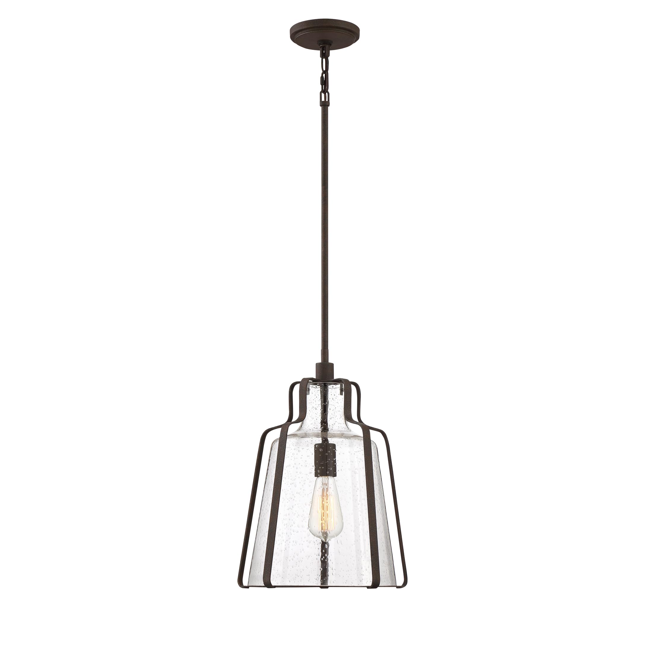 Quoizel Haverford 1-Light Rustic Black Pendant Light - Farmhouse Ceiling Fixture for Kitchen Island, Dining Room & Entryway Lighting