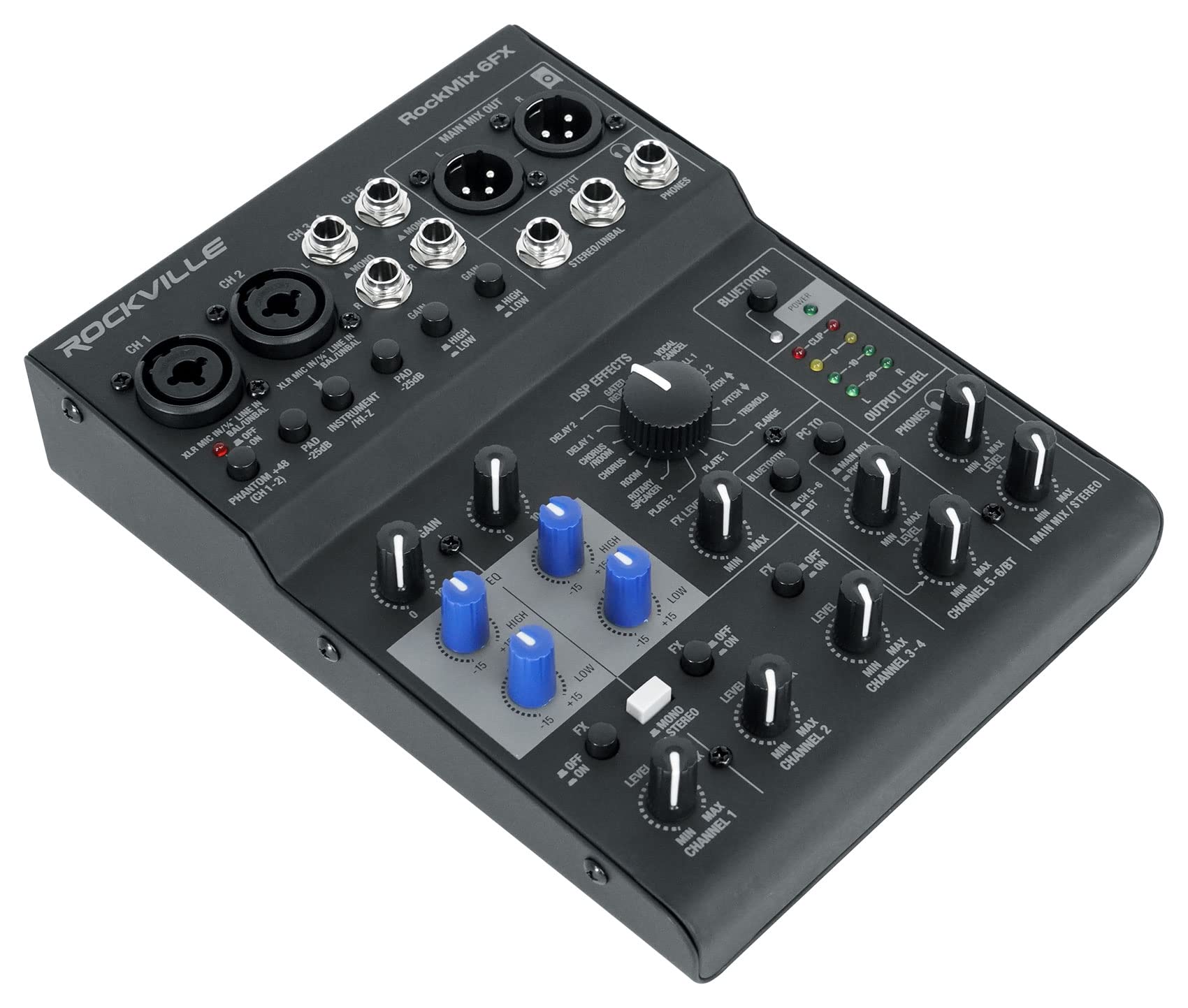 Rockville ROCKMIX 6FX 6-Channel USB Audio Mixer with Built-In Effects, Recording Interface & Headphone Output - Perfect for Podcasting, Live Streaming & Home Studio Recording