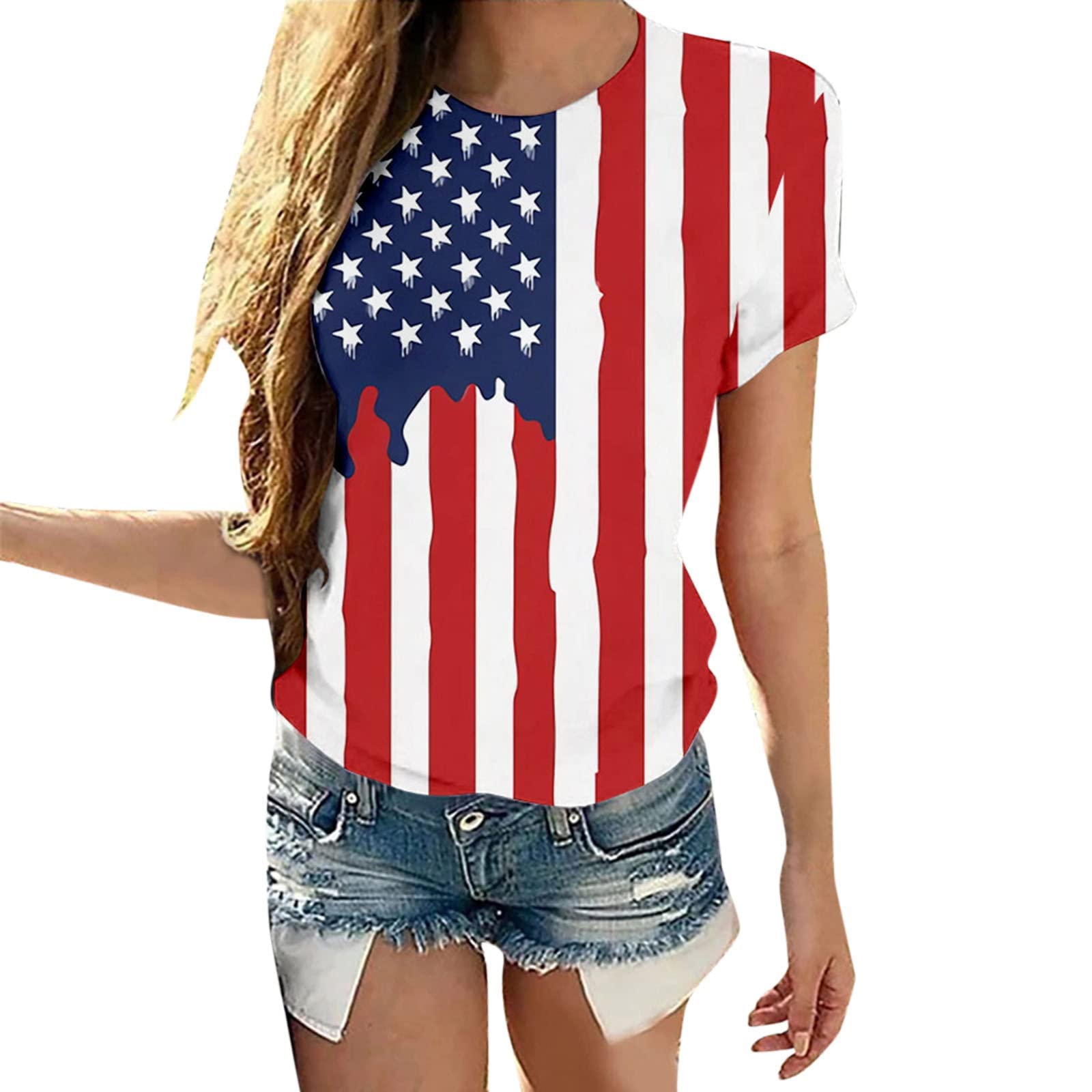 Women's Summer T-Shirts - 4th of July Printed Casual Short Sleeve Crewneck Blouse Tees | Perfect for Independence Day Celebrations, Beach Outings & Casual Wear