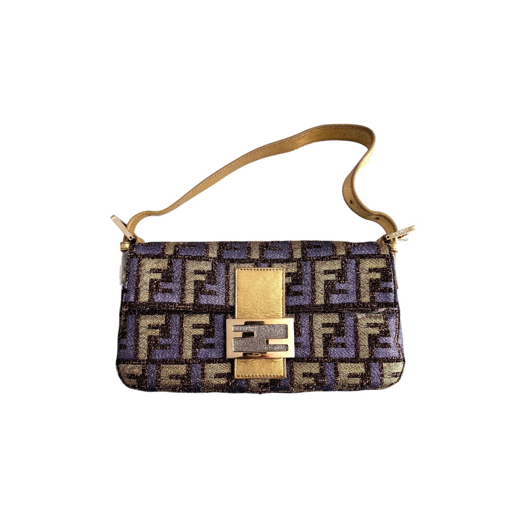 Fendi Metallic Zucca Baguette Bag - Luxury Designer Crossbody Purse for Women | Perfect for Evening Parties, Date Nights & Special Occasions
