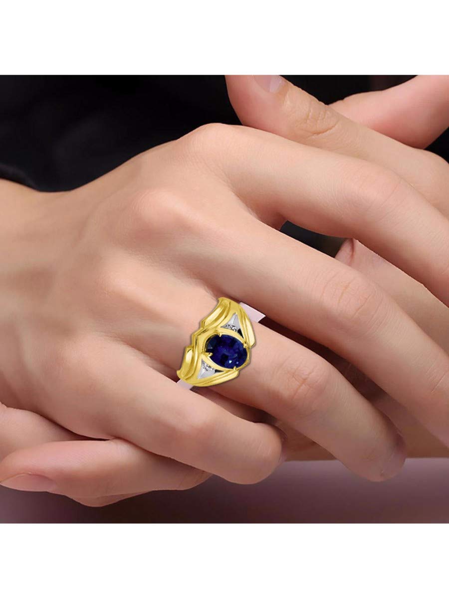 Men's Yellow Gold Plated Silver Ring with 9X7MM Oval Gemstone & Diamond - Classic Designer Style Birthstone Ring for Men (Sizes 8-13) | Perfect for Weddings, Anniversaries, Gifts & Everyday Wear
