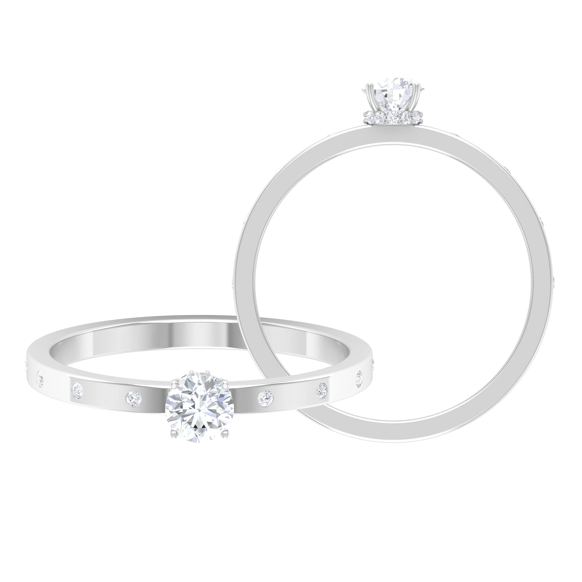 0.50 CT Natural Diamond Promise Ring for Women - April Birthstone Ring with Side Stones in 14K Solid Gold - Perfect for Anniversaries, Engagements & Special Occasions
