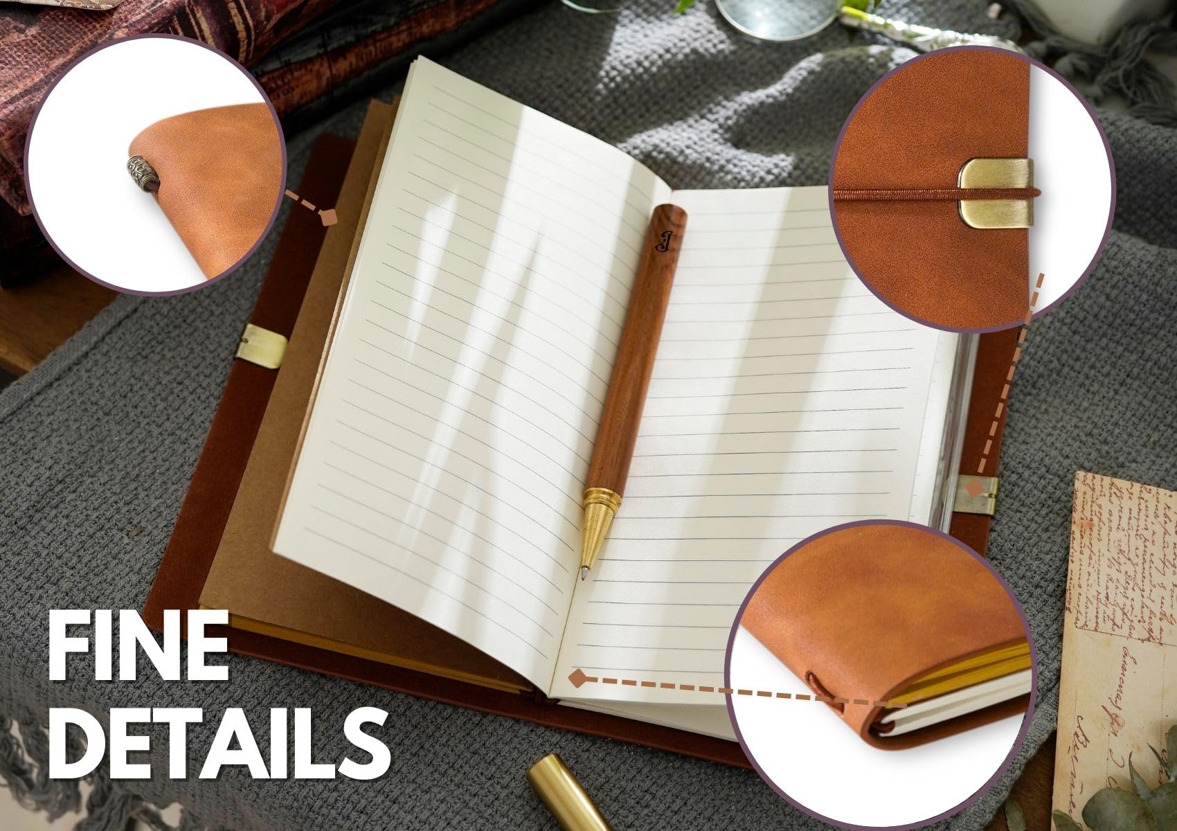 Personalized Leather Journal Notebook - Monogrammed Refillable Sketchbook & Travel Diary, 7x5 Inches Brown Lined Planner - Perfect Christmas, Birthday Gifts for Men & Women - Ideal for Writing, Drawing & Travel Journaling