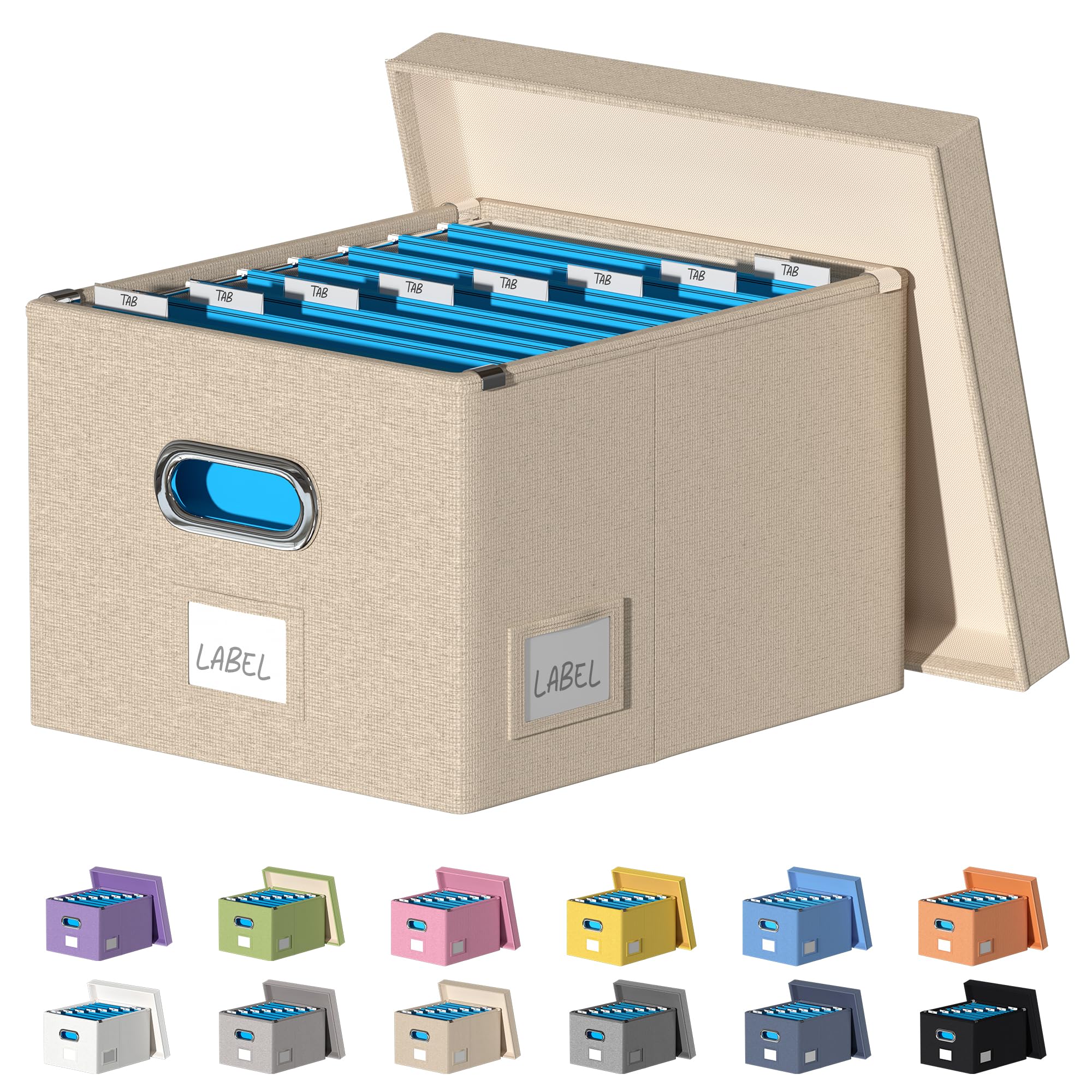 Collapsible File Organizer Storage Box with Lids - Durable Hanging Document Organizer for Office & Home - Easy Slide Design - Beige - Perfect for Desk Organization, Paper Storage & Home Office Filing