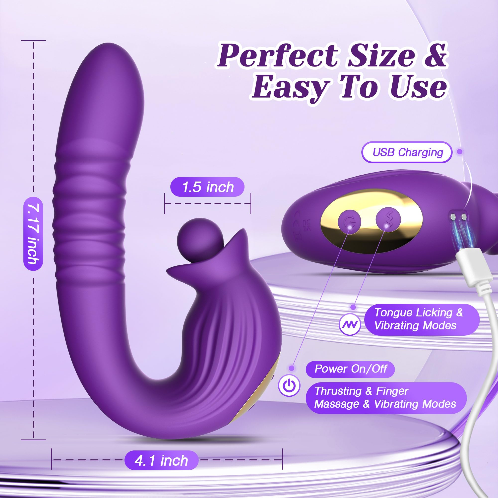 Tracy's Dog 4-in-1 G Spot Vibrator & Clitoral Stimulator for Women - 10 Thrusting, 3 Licking & 10 Vibration Modes, Adult Sex Toy for Solo Play & Couples Pleasure - Perfect for Intimate Moments & Spicing Up Relationships