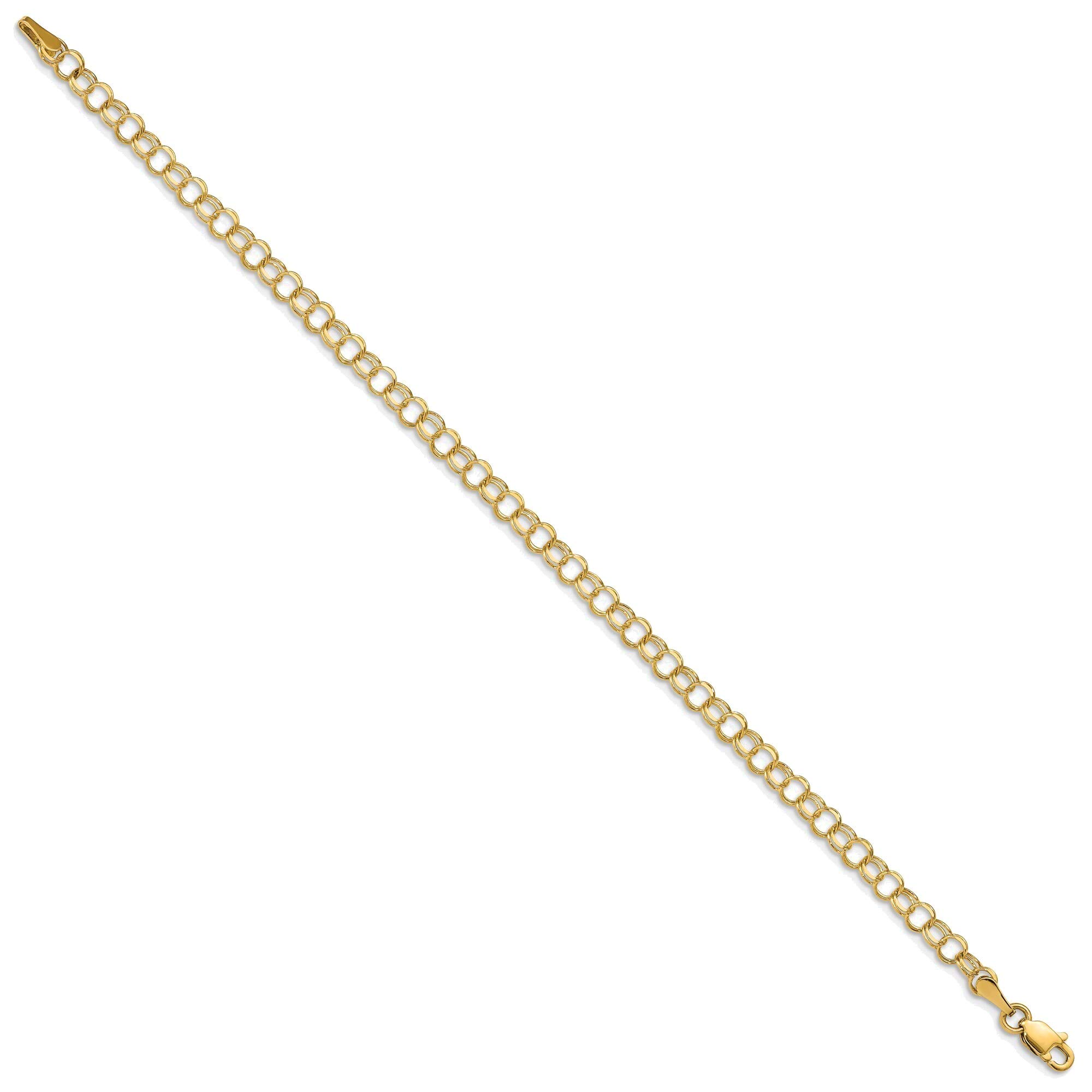 14K Yellow Gold Solid Double Link Charm Bracelet for Women - Elegant Bonyak Jewelry for Everyday Wear, Gifts & Special Occasions
