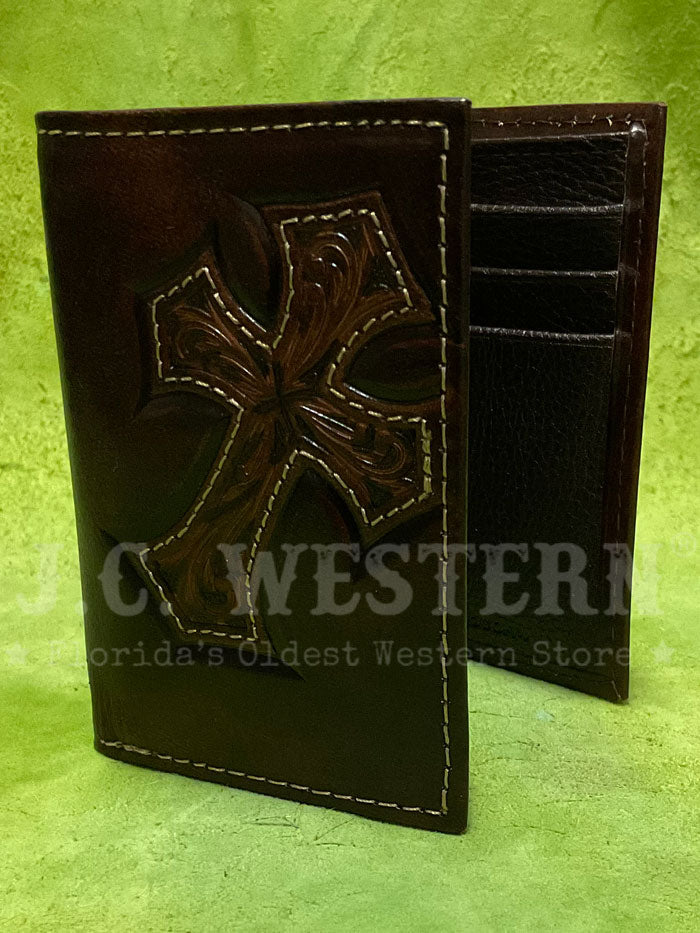Nocona Men's TriFold Leather Wallet - Genuine Brown Cowhide RFID Blocking Bifold Wallet for Everyday Use & Travel