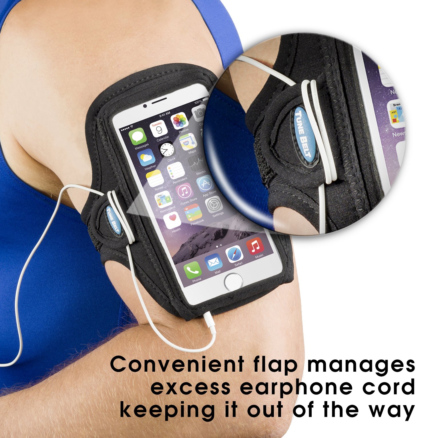 Tune Belt AB91 Running Armband for iPhone 16/15/14/13/12, 11-16 Pro, 16e, Galaxy S24/S23 – Sweat-Resistant, Adjustable & Comfortable Phone Holder for Jogging, Workouts & Outdoor Activities (Black)