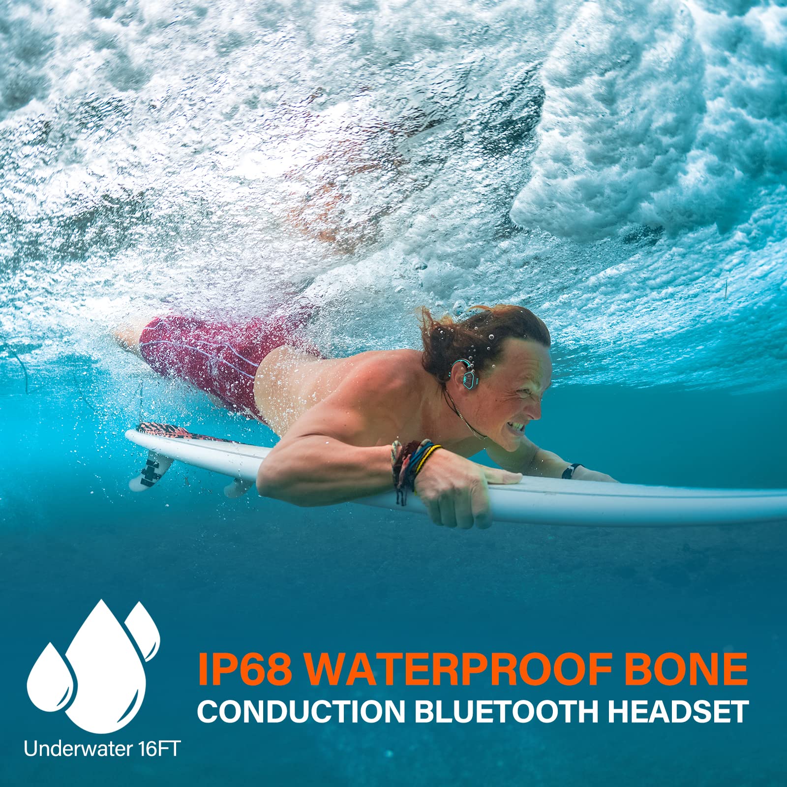 Wireless Bone Conduction Headphones IP68 Waterproof - Bluetooth 5.0 Open Ear Headphones with 32GB MP3 Player for Swimming, Running, Cycling & Workout - Sweatproof Sports Headset (Blue) | Perfect for Pool, Gym & Outdoor Activities