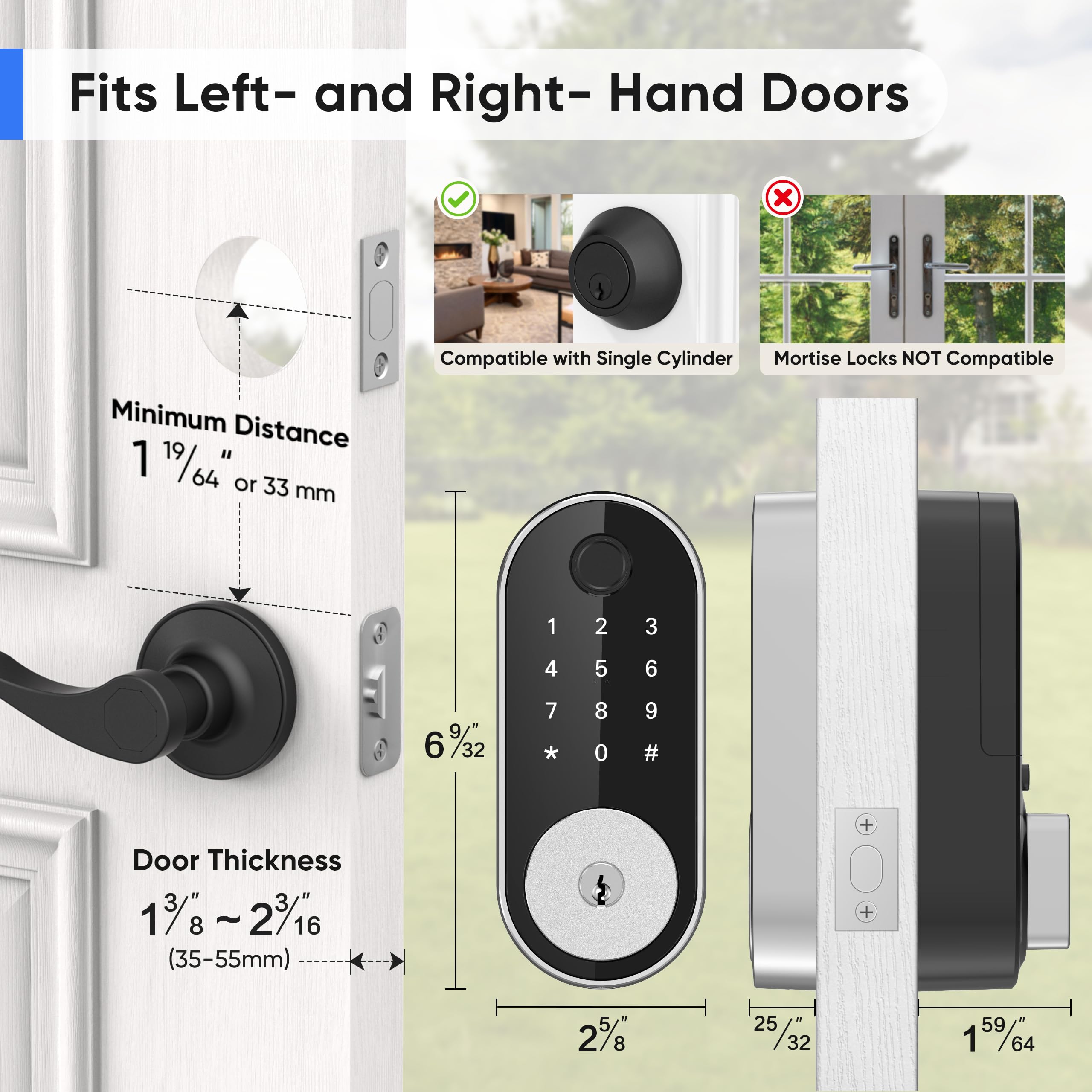 Smart Keyless Entry Door Lock - Electronic Fingerprint & Keypad Deadbolt for Front Doors, Entry & Exterior Doors - Secure Digital Lock with Code Access (Nickel Finish) - Perfect for Homes, Apartments & Vacation Rentals