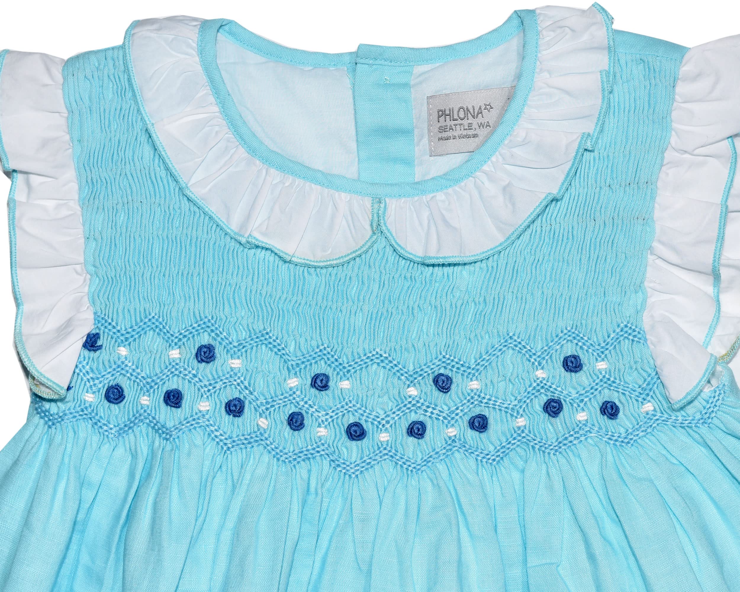 Blue Linen Hand-Smocked Babydoll Dress for Toddlers & Infants - Perfect for Special Occasions, Photo Shoots & Summer Outfits