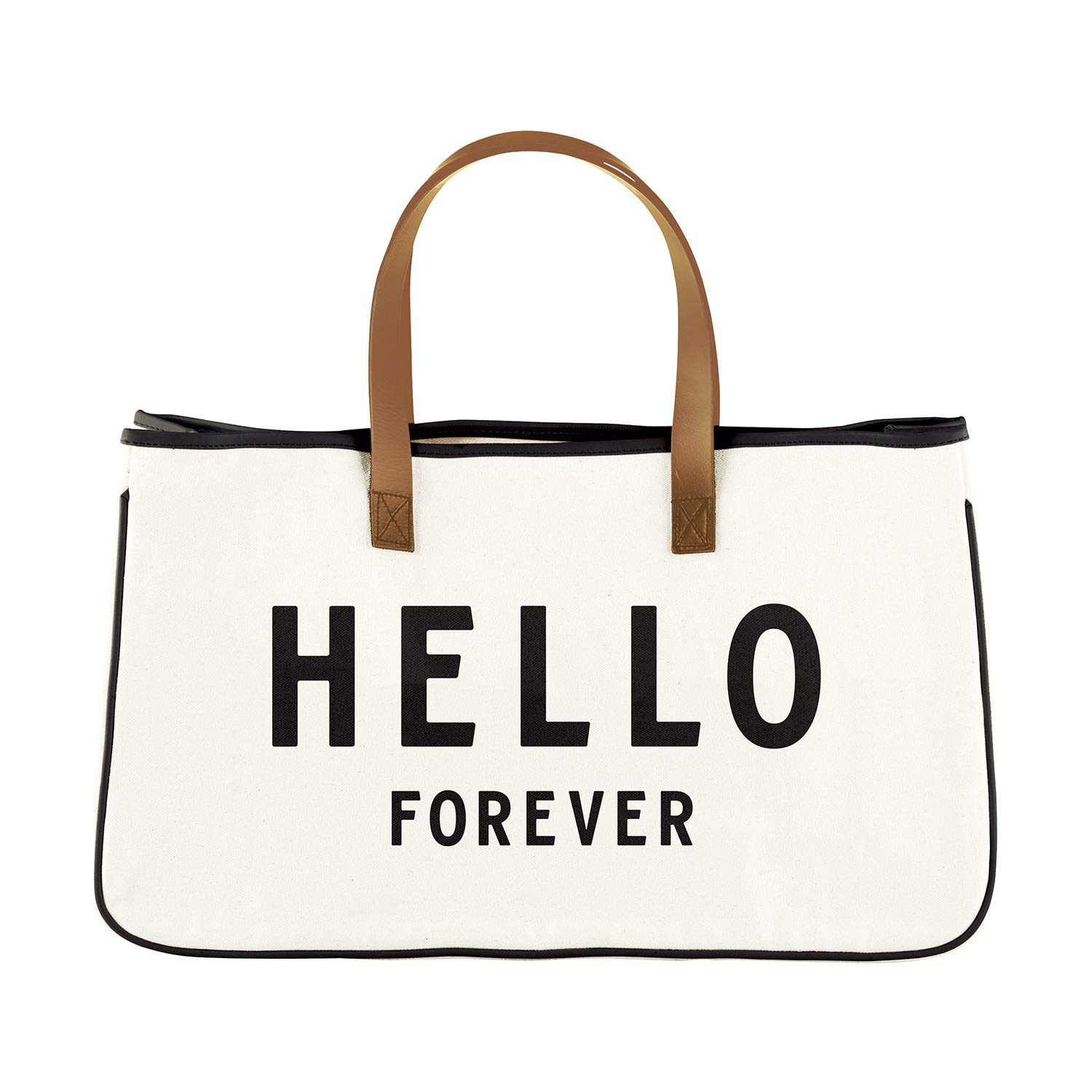 21 Inch White Canvas Tote Bag with Hello Forever Print - Stylish Reusable Shopping Bag for Groceries, Beach, Work & Travel