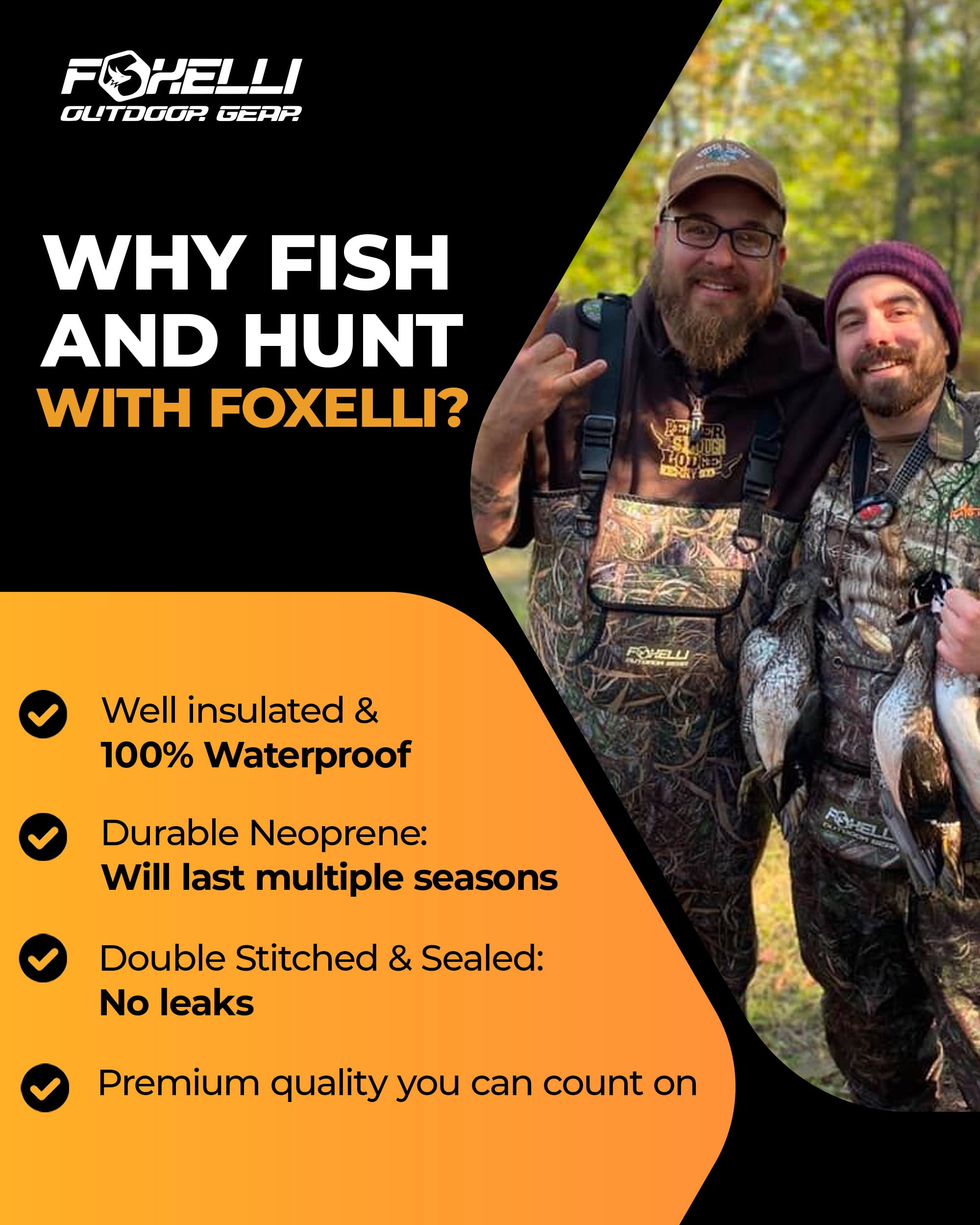 Foxelli Chest Waders for Men & Women - 4mm Neoprene Waterproof Fishing & Hunting Waders with Boots - Ideal for Fly Fishing, Duck Hunting & Outdoor Adventures