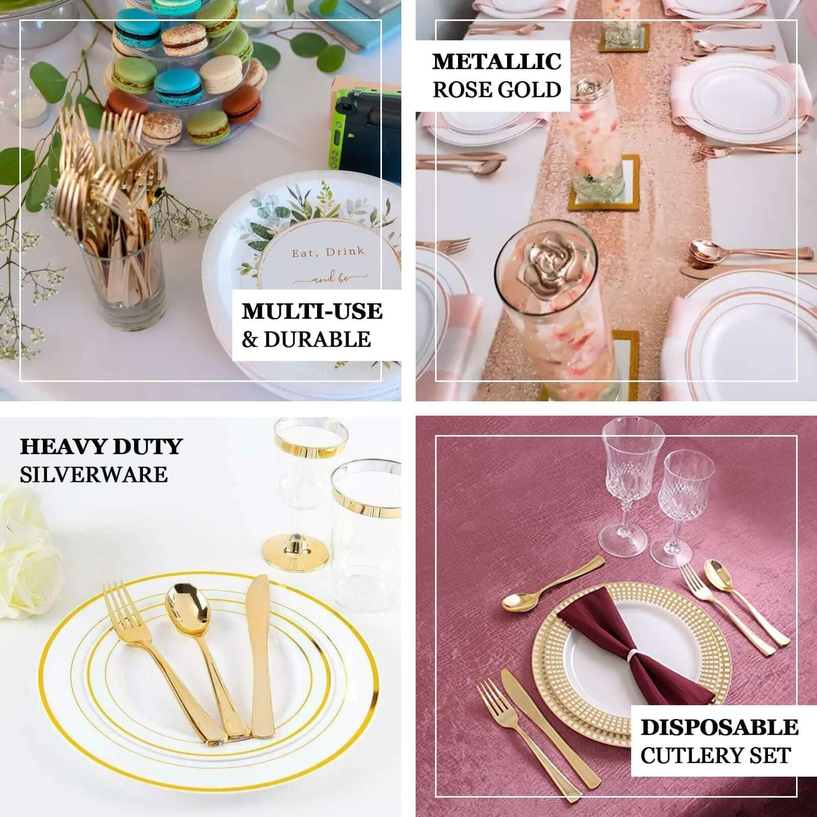 Efavormart 30-Pack Rose Gold Disposable Plastic Silverware Set - Heavy Duty 7