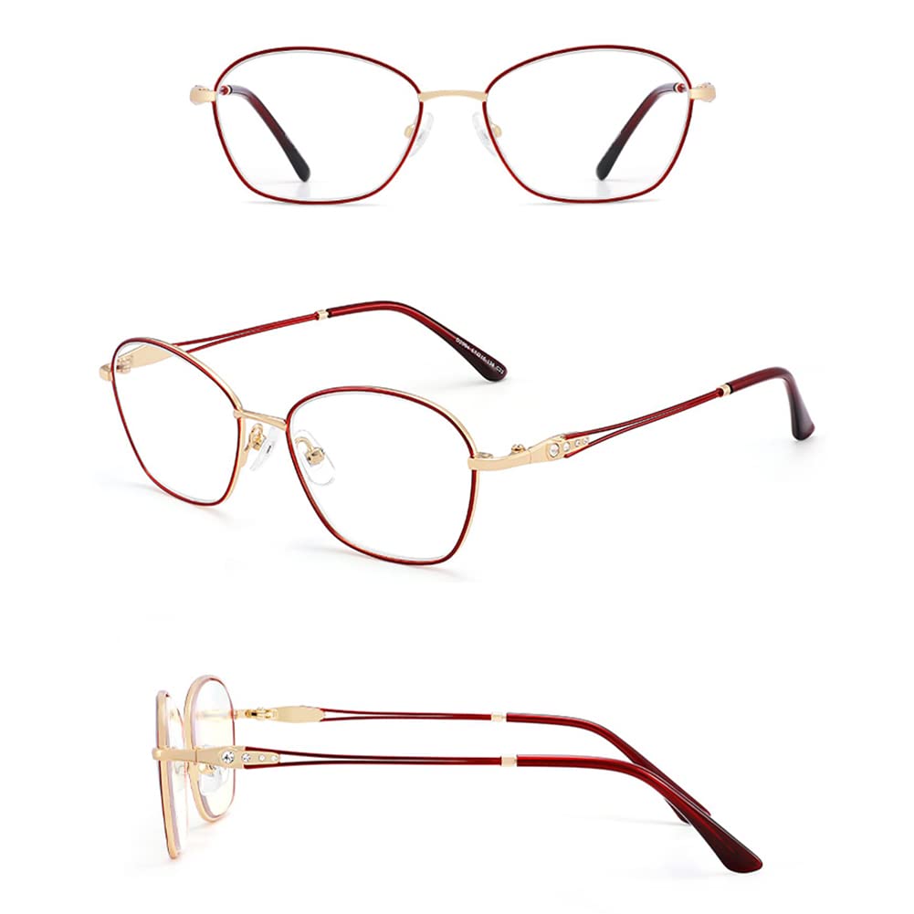 RICCIE Women's Progressive Reading Glasses - Pure Titanium Blue Light Blocking Presbyopia Glasses with HD Aspherical Resin Lenses (+1.0 to +3.0 Diopter) for Computer Work, Reading & Office Use