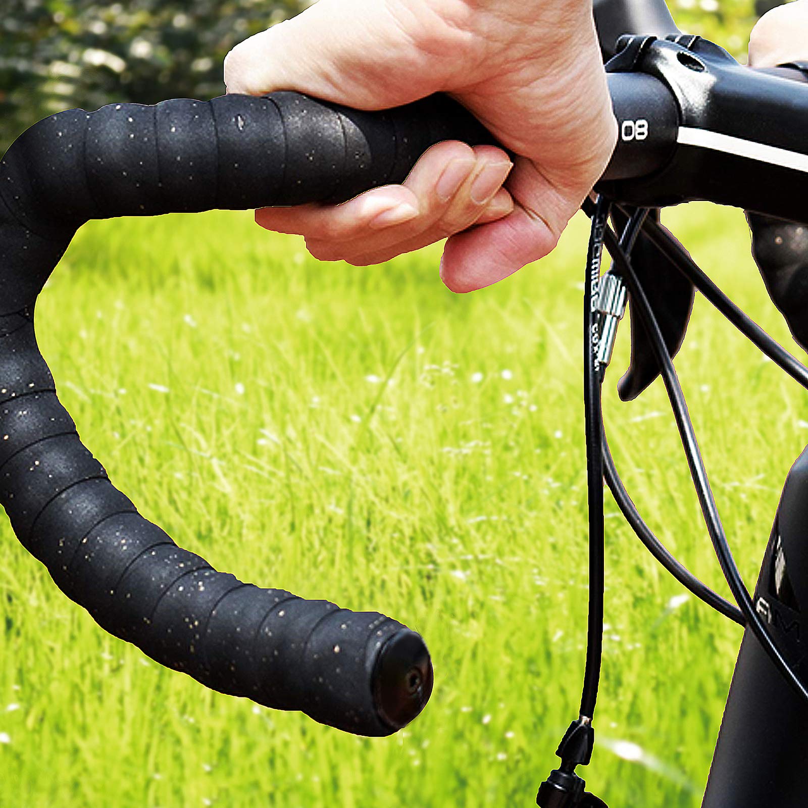 Premium Cork & EVA Bike Handlebar Tape - 2 Rolls Black | Non-Slip Cycling Handlebar Wraps for Road Bikes | Comfortable Grip for Long Distance Riding & Commuting