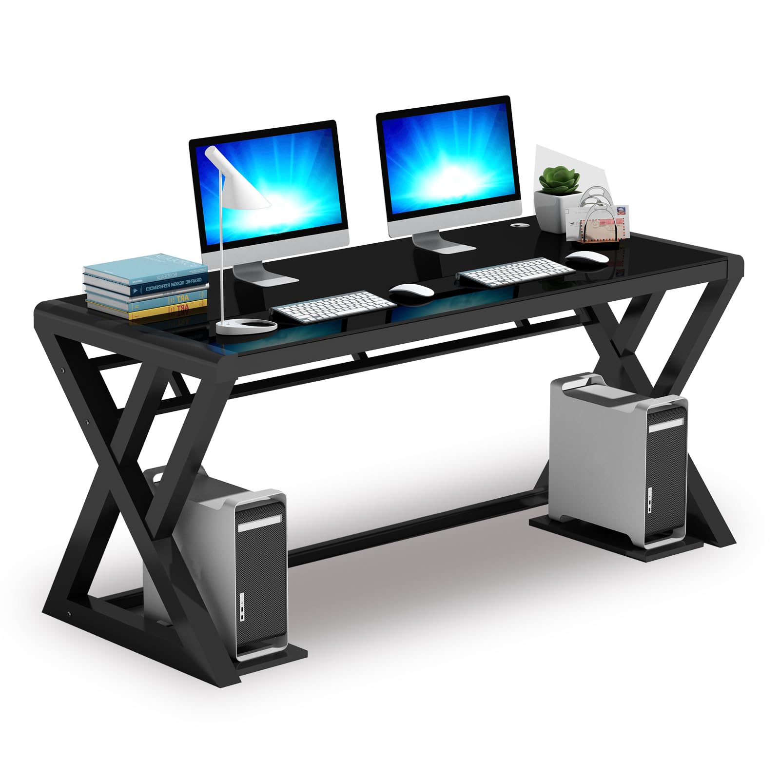 Modern Glass Computer Desk with Carbon Steel Frame - 55.1