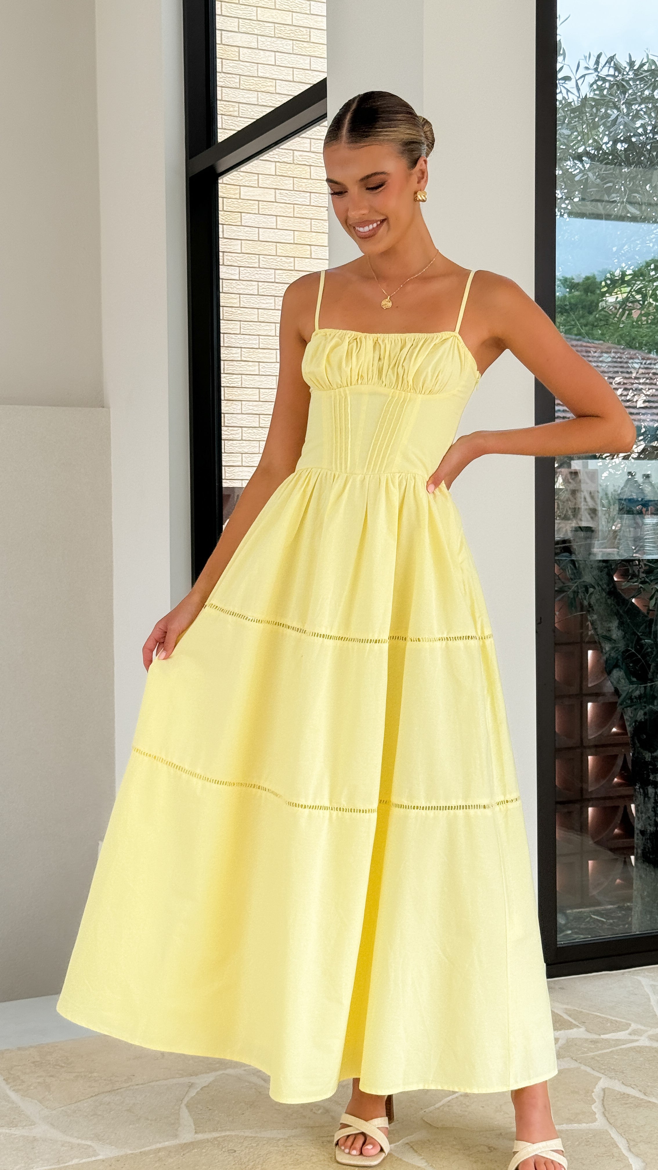 Isabella Maxi Dress for Women - Flowy Long Summer Dress in Yellow - Perfect for Beach, Vacation & Casual Outings