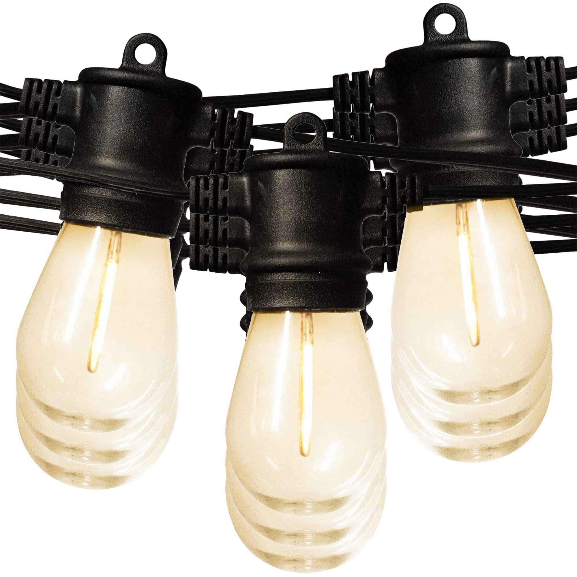 SUNTHIN 48FT LED Outdoor String Lights with 16 Shatterproof S14 Bulbs - Heavy Duty Black Cable for Patio, Garden, Wedding, Party & Backyard Decor (3 Pack) - Weatherproof & Durable for Year-Round Use