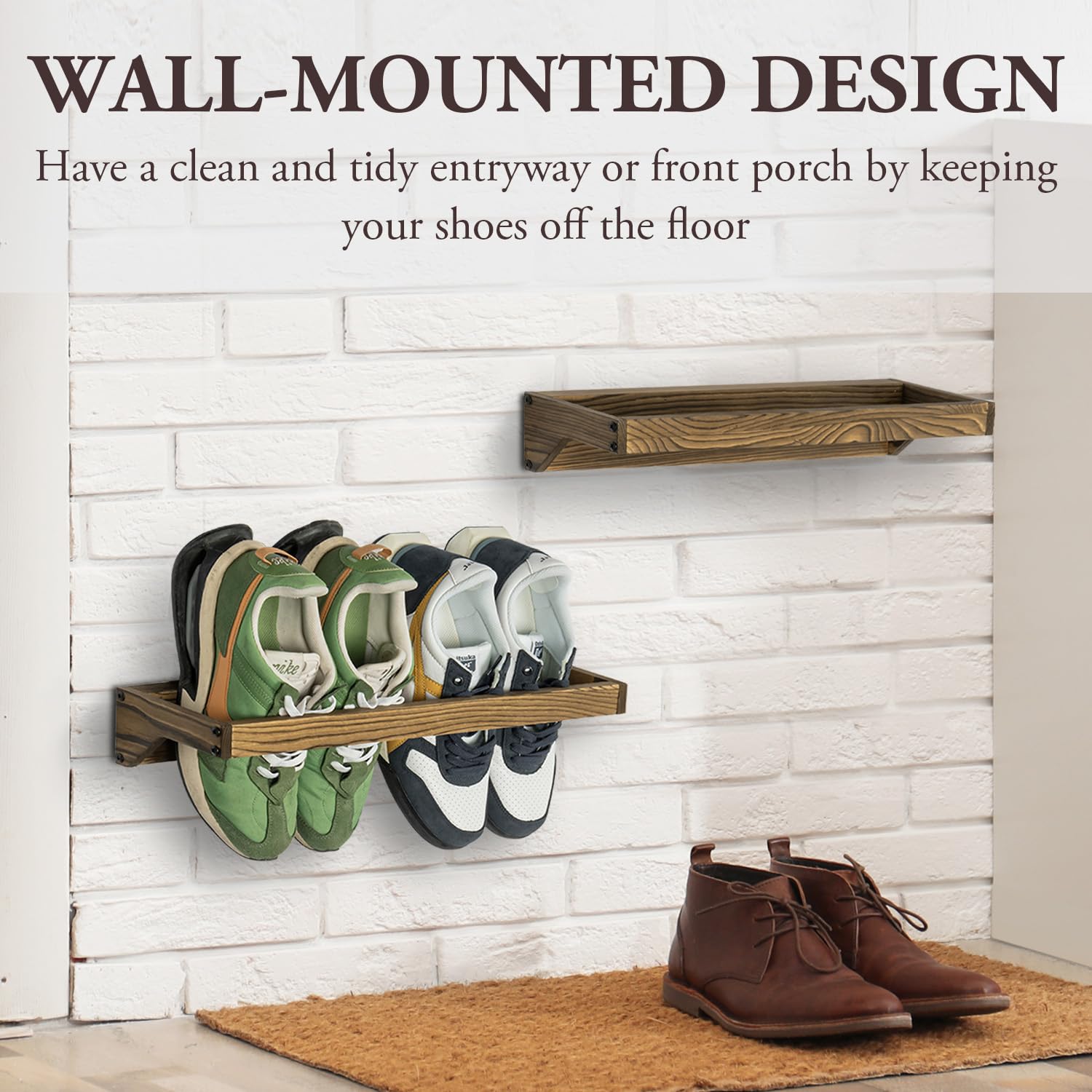 MyGift Set of 4 Rustic Burnt Solid Wood Hanging Shoe Storage Organizer Racks - Wall Mounted Space Saving Footwear Holder for Closet, Mudroom, Entryway - Holds 8 Pairs - Perfect for Small Spaces & Home Organization