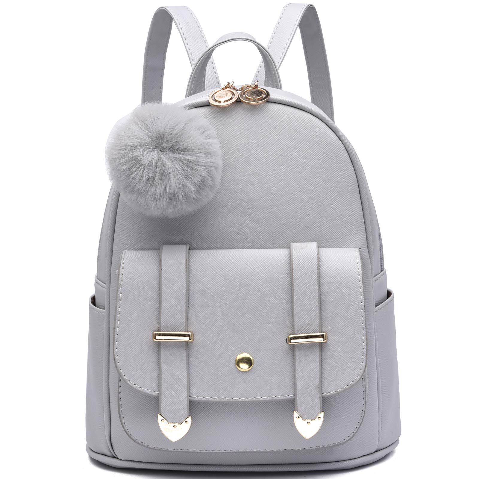 IHAYNER Girls Fashion Backpack - Mini PU Leather Shoulder Bag with Pompom for Women & Teen Girls | School, Travel & Daily Use Purse