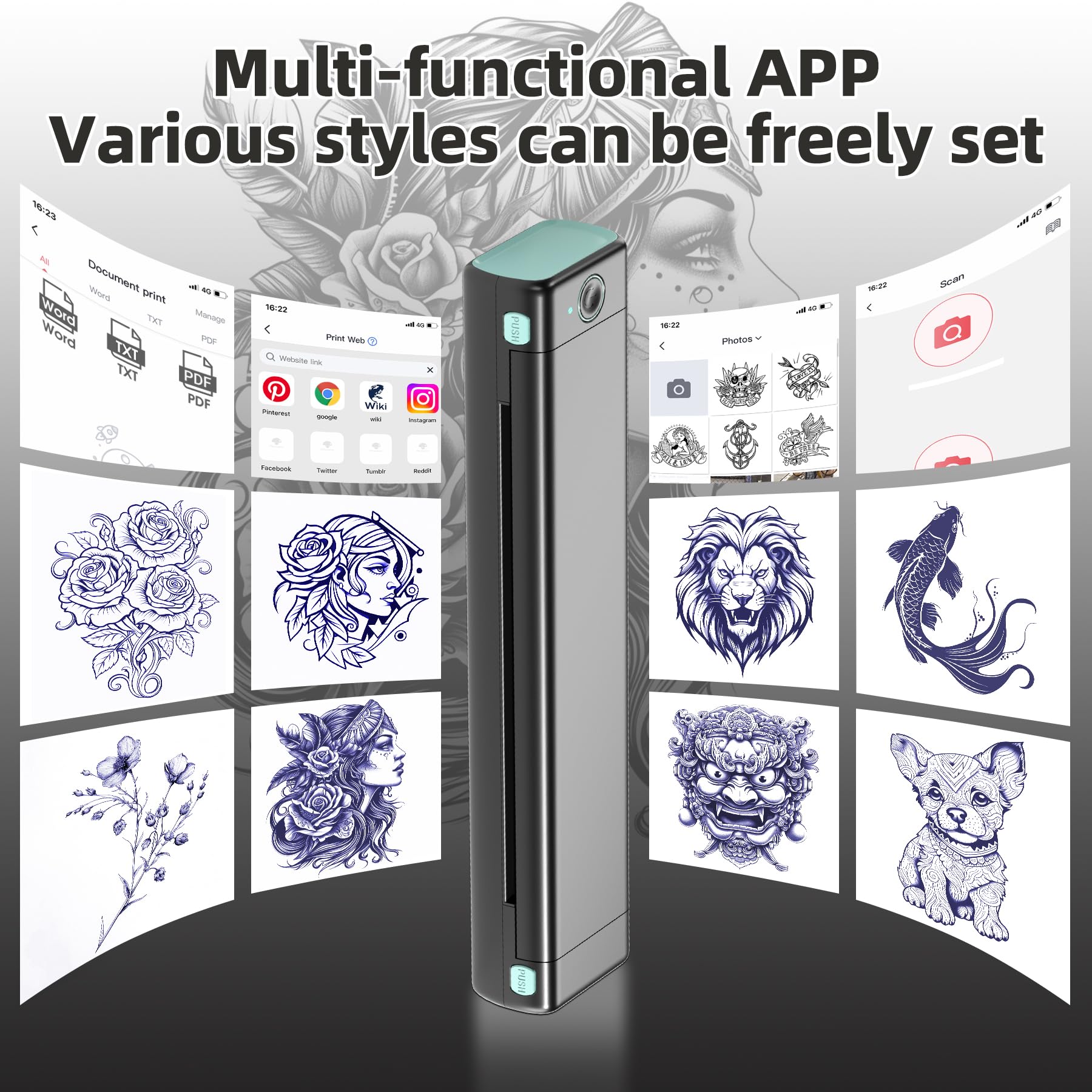 Professional M08F Bluetooth Tattoo Stencil Printer Kit - Wireless Thermal Transfer Machine for iOS/Android, Includes 10pcs Tattoo Transfer Paper | Perfect for Tattoo Artists, Home Studios & Mobile Tattooing Services
