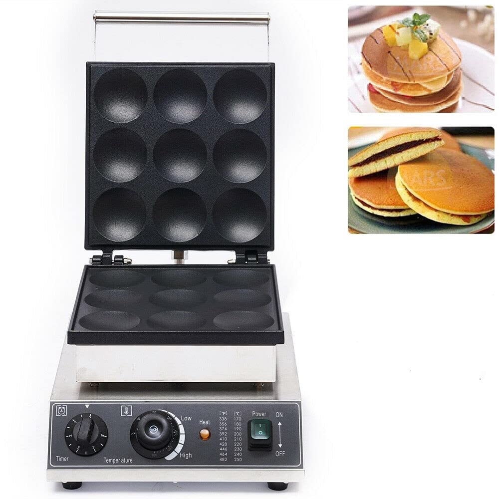 Eapmic 1750W Commercial Dutch Pancake Maker - 9PCS 3.1 Inch Mini Pancake Machine with Double Heating & Nonstick Surface - Perfect for Snack Bars, Bakeries, Canteens - Ideal for Making Dorayaki, Poffertjes & Breakfast Pancakes